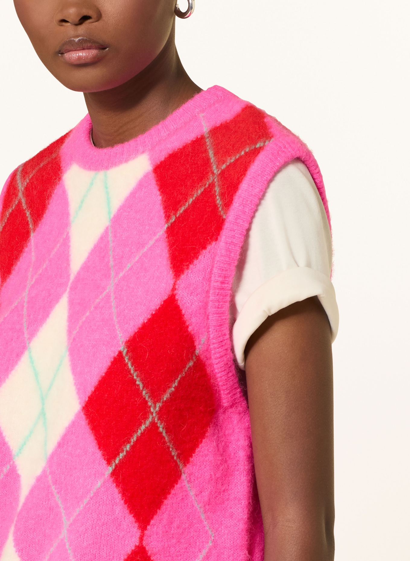 American Vintage Sweter bez rękawów VITOW z alpaką: JASKRAWY MOCNORÓŻOWY / KREMOWY / CZERWONY