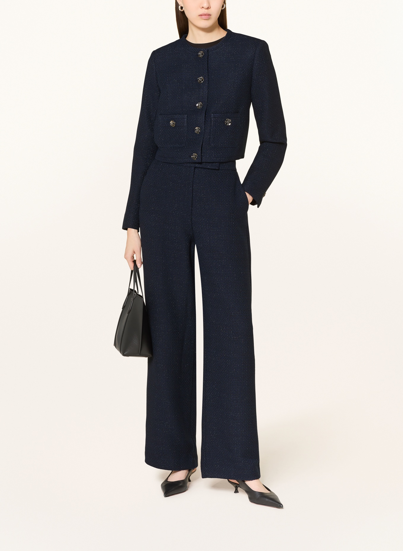 TED BAKER FLOXAT bouclé pants with glitter yarn: DARK BLUE