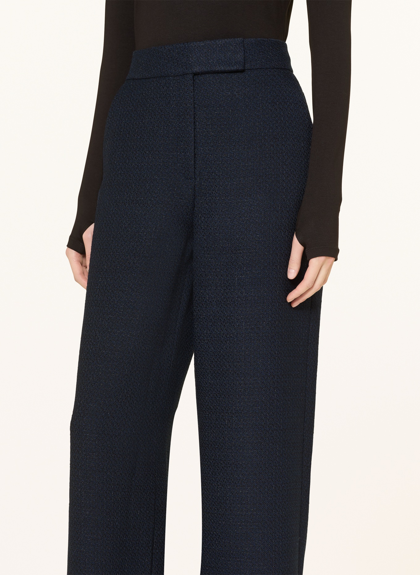 TED BAKER FLOXAT bouclé pants with glitter yarn: DARK BLUE