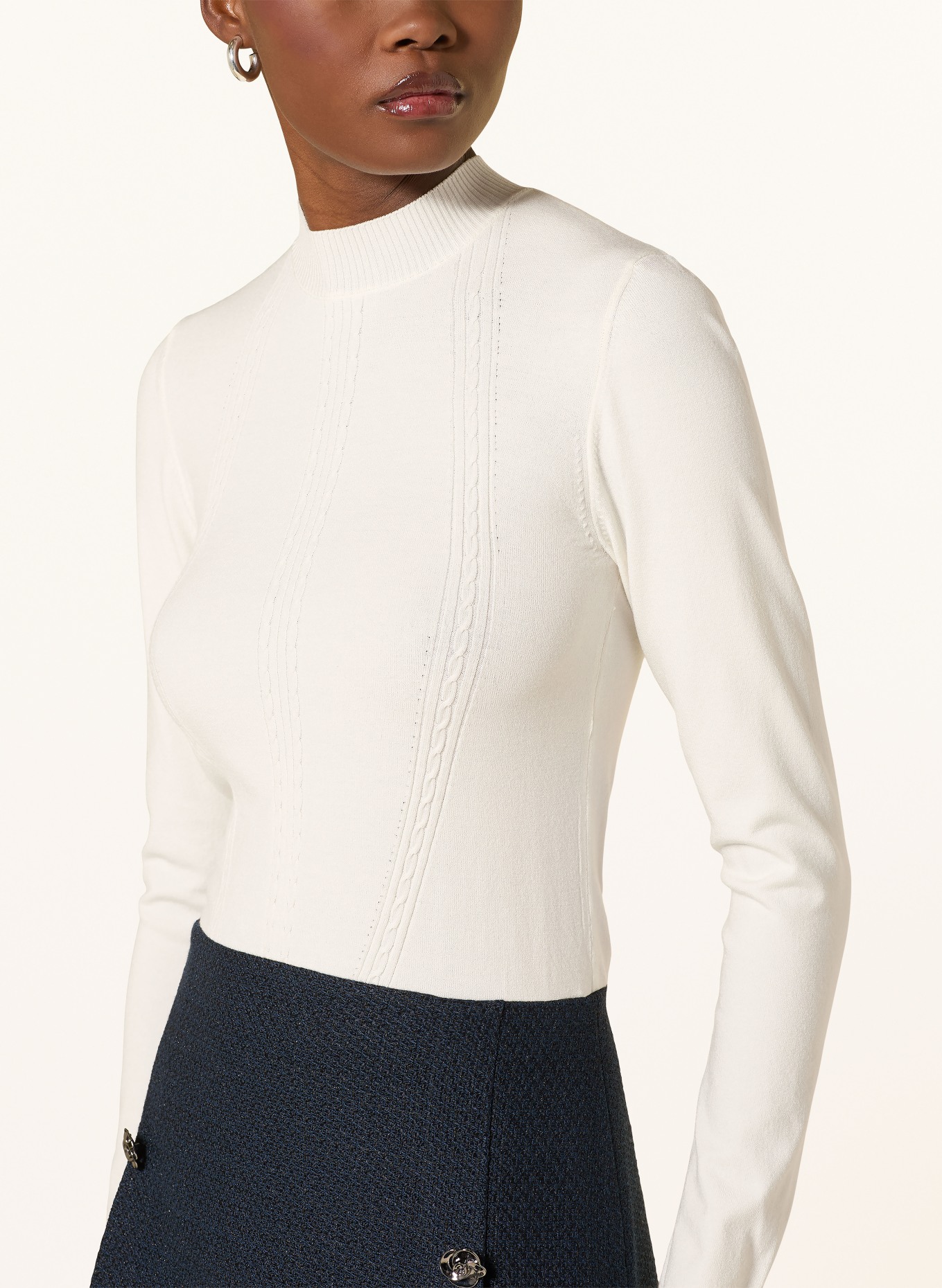 TED BAKER Dress in a mix of materials with glitter thread: CREAM / DARK BLUE