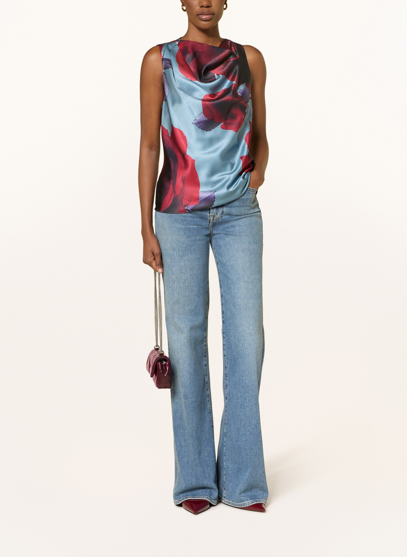 TED BAKER Satynowa bluzka HARPLYN: SZARONIEBIESKI / FIOLETOWY / CIEMNOCZERWONY