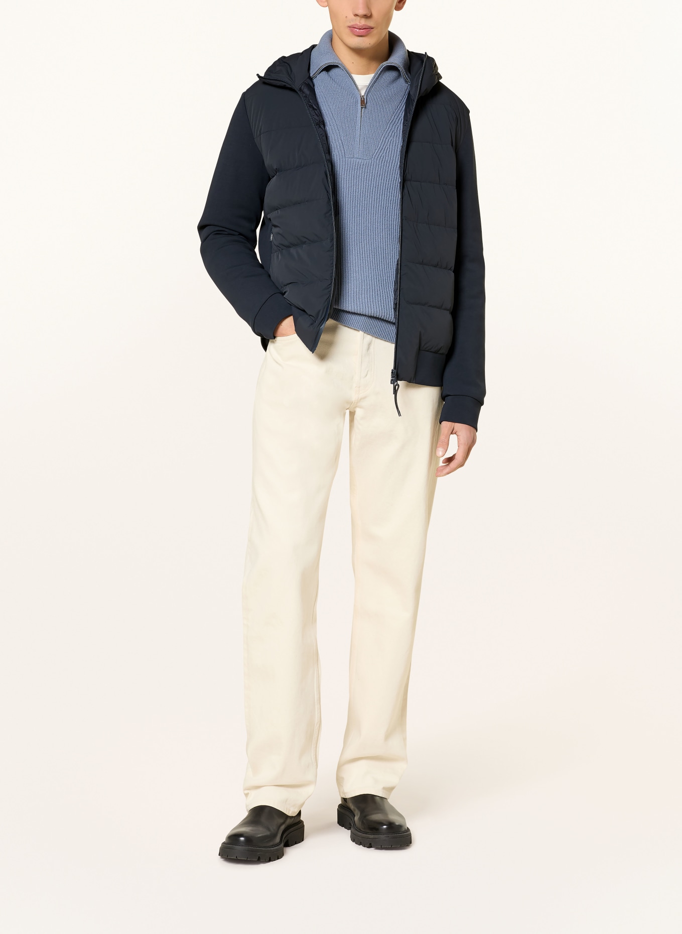 DUNO Daunenjacke im Materialmix: DUNKELBLAU