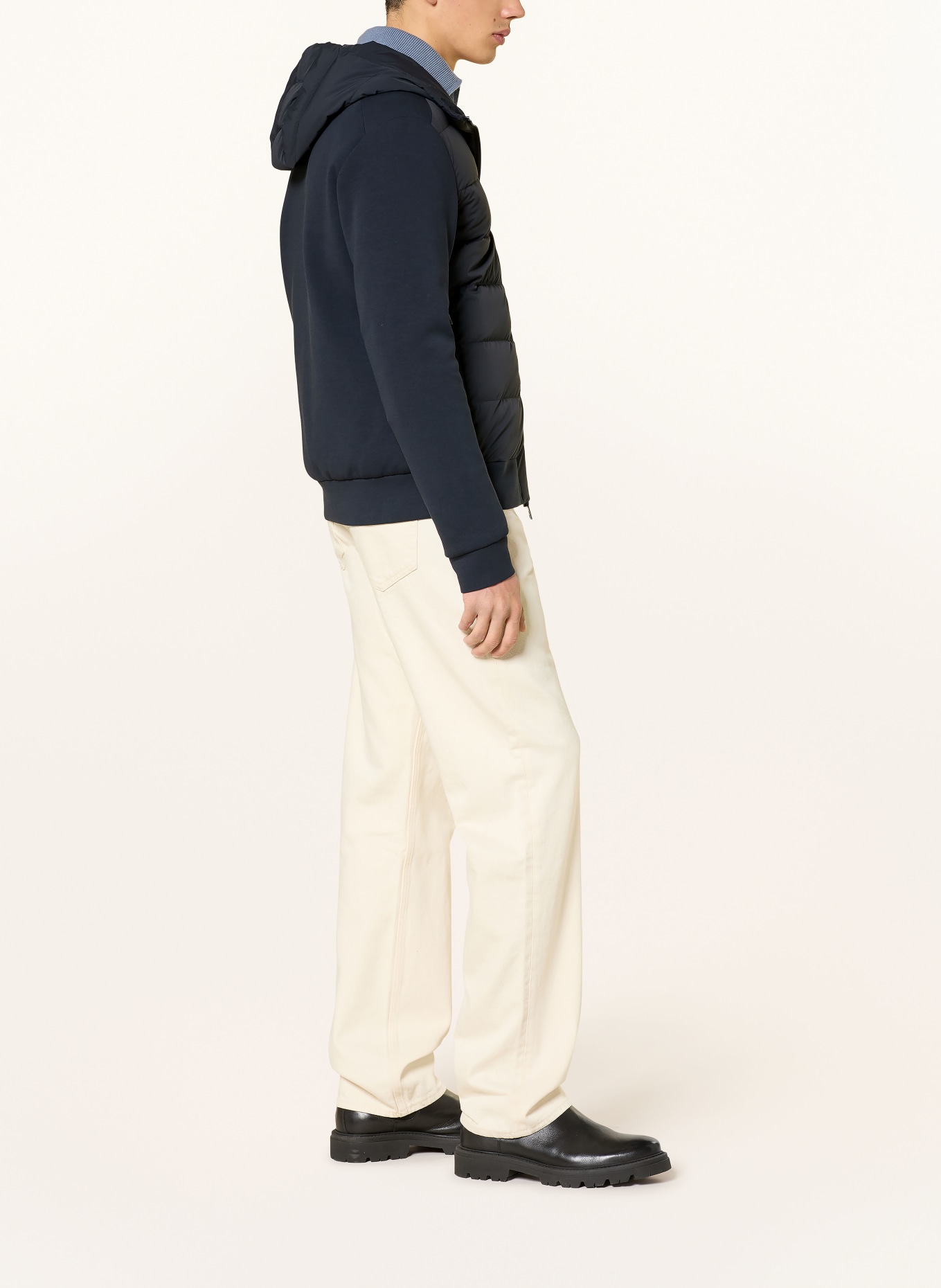 DUNO Daunenjacke im Materialmix: DUNKELBLAU