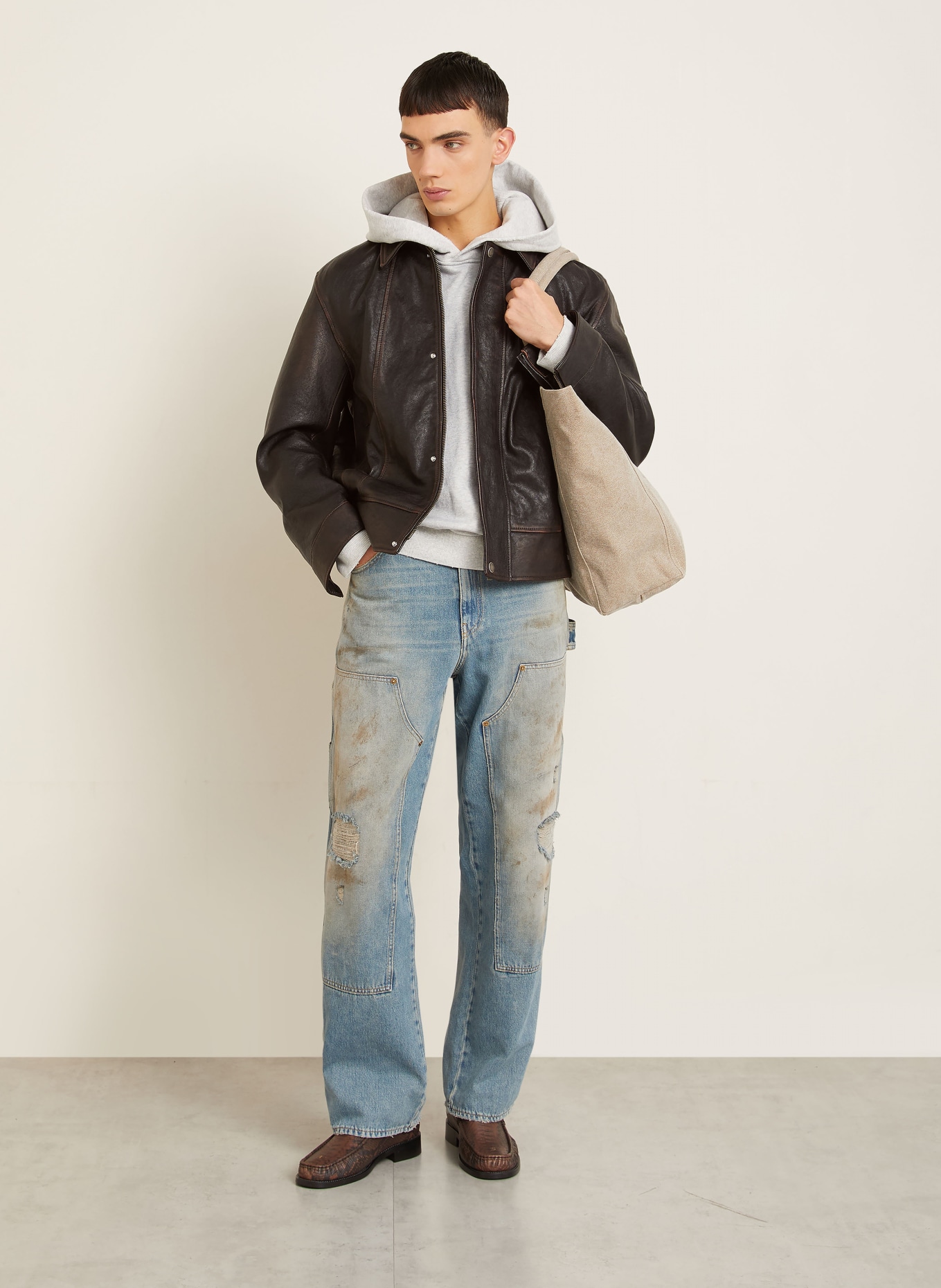 GOLDEN GOOSE kurtka skórzana: CIEMNOBRĄZOWY