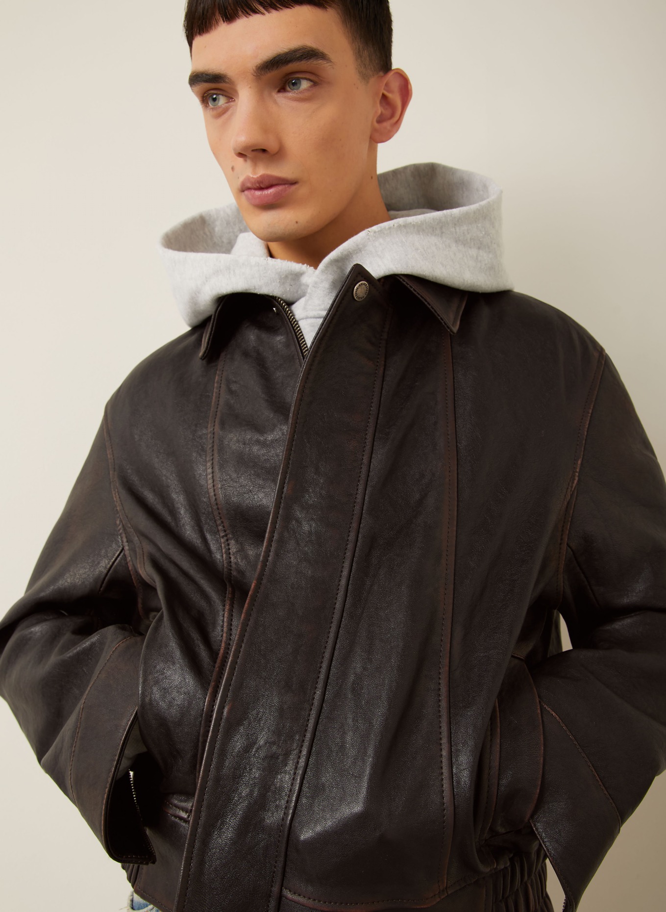 GOLDEN GOOSE kurtka skórzana: CIEMNOBRĄZOWY