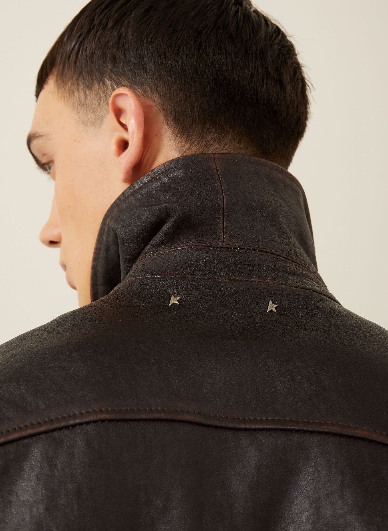 GOLDEN GOOSE kurtka skórzana: CIEMNOBRĄZOWY