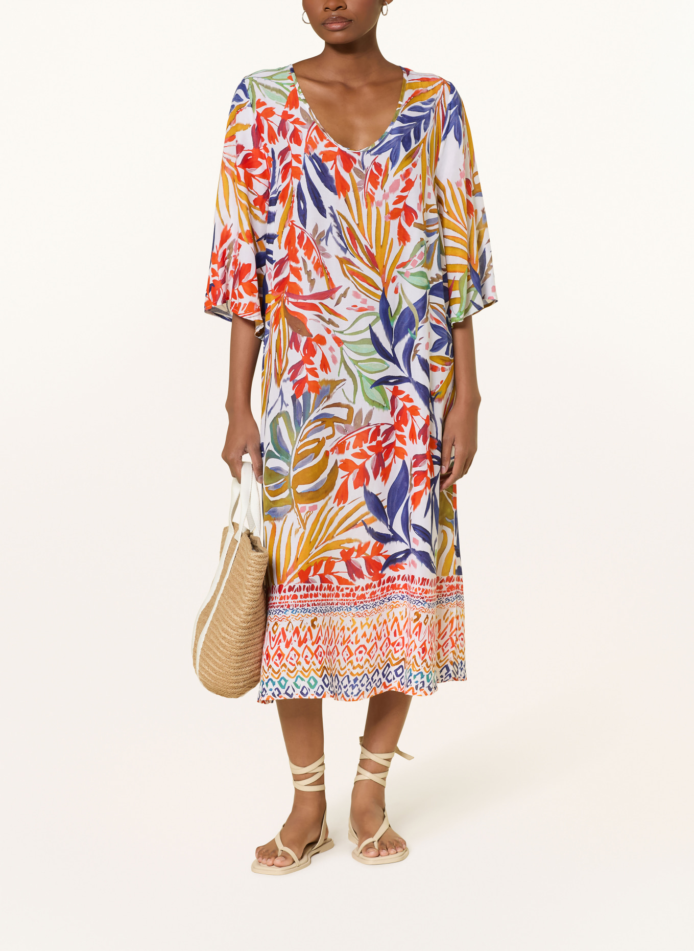 Charmline Beach dress with 3/4 sleeves: PURPLE / CREAM / ORANGE