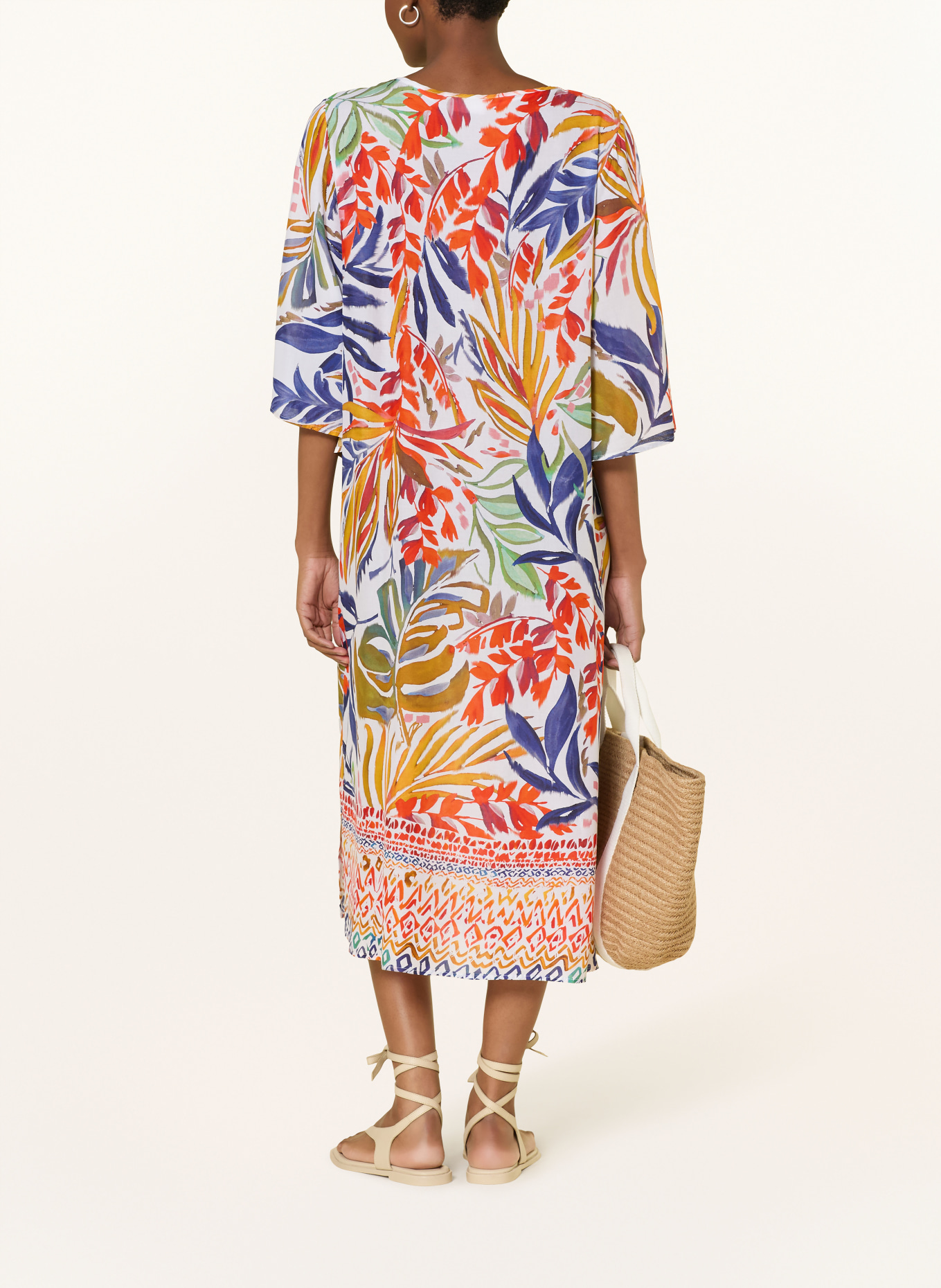 Charmline Beach dress with 3/4 sleeves: PURPLE / CREAM / ORANGE