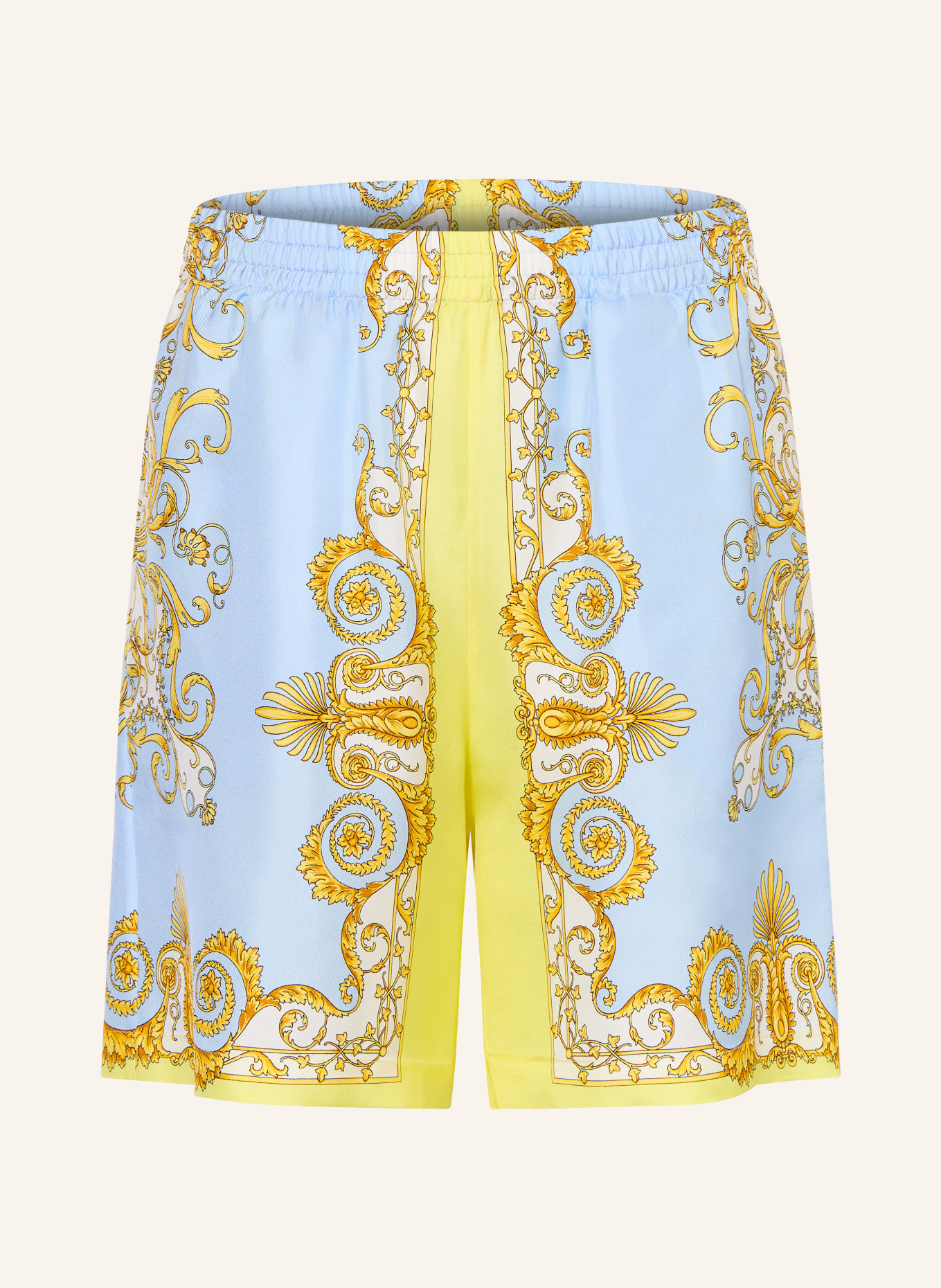 VERSACE Seidenshorts: HELLBLAU / ECRU / GELB