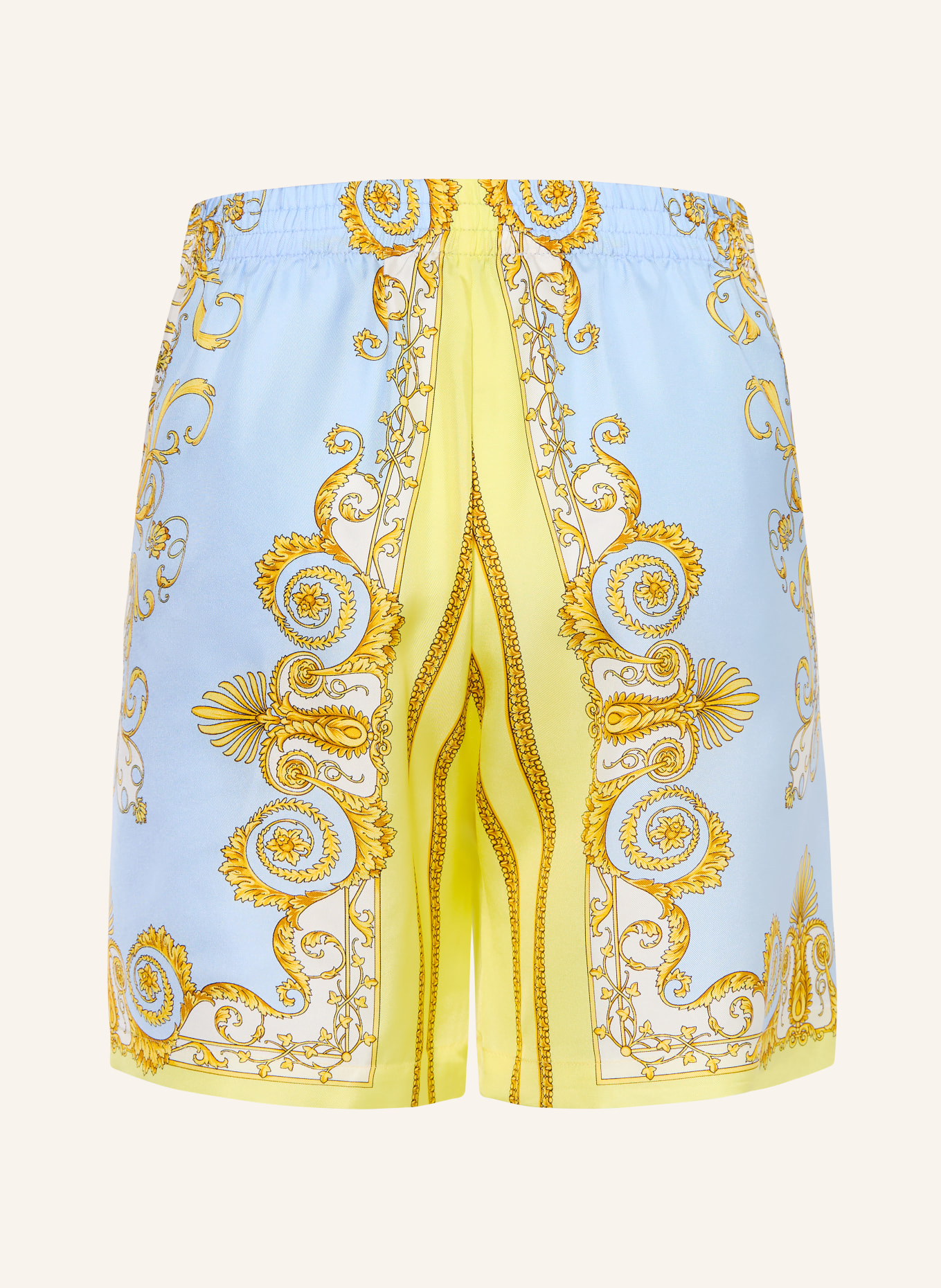 VERSACE Seidenshorts: HELLBLAU / ECRU / GELB