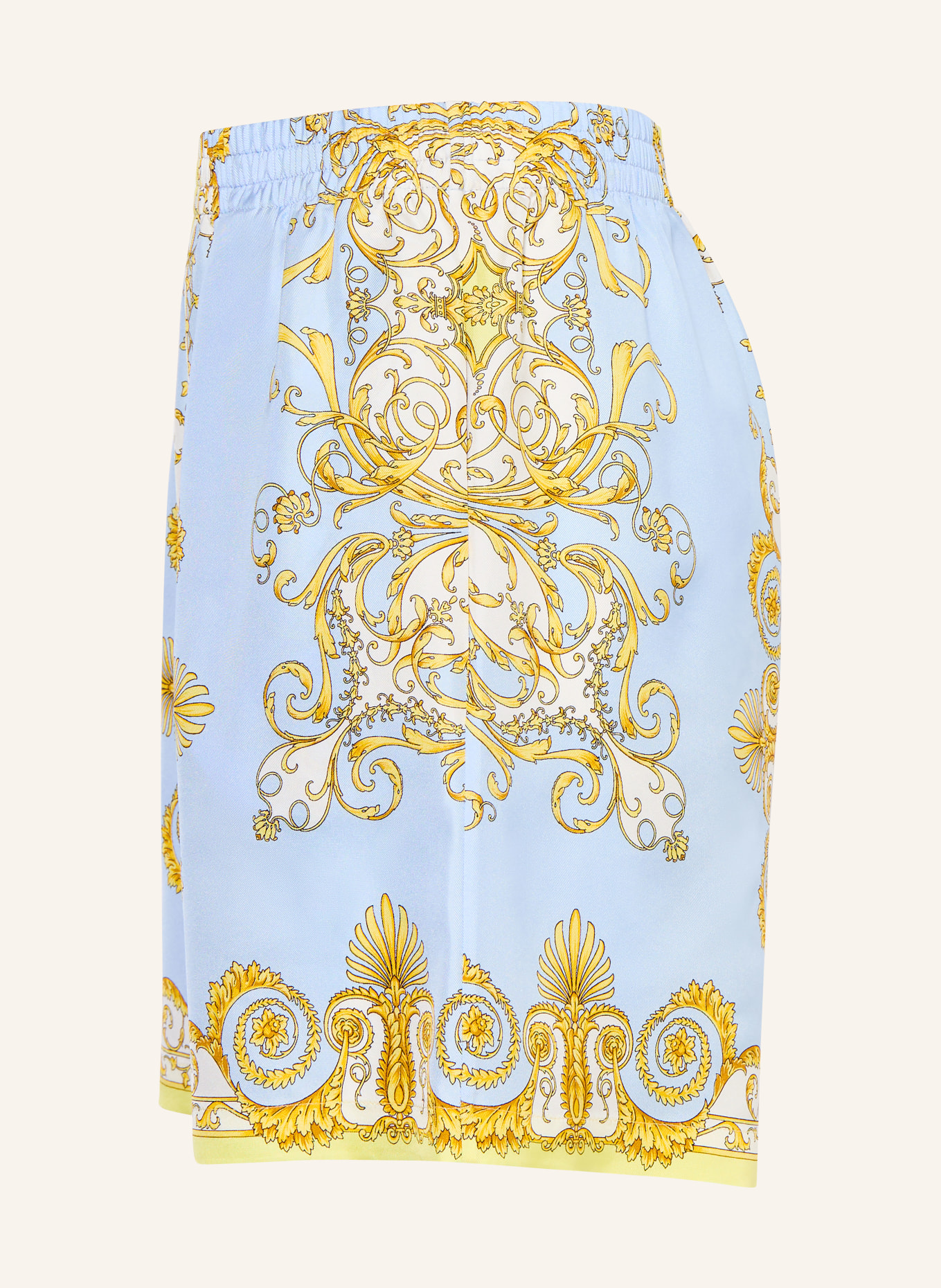 VERSACE Seidenshorts: HELLBLAU / ECRU / GELB