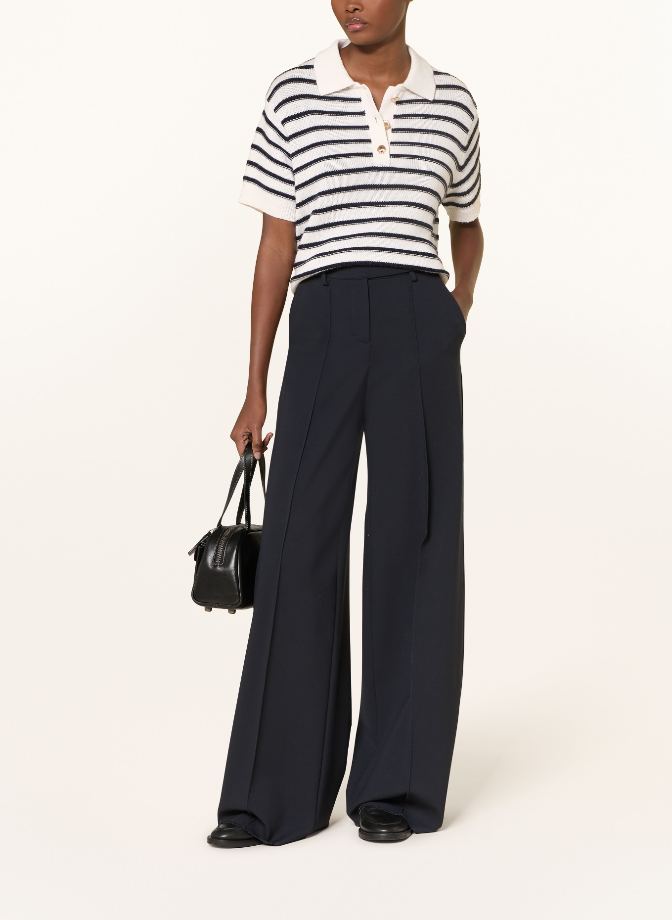 ALLUDE Strickshirt mit Cashmere: CREME / SCHWARZ