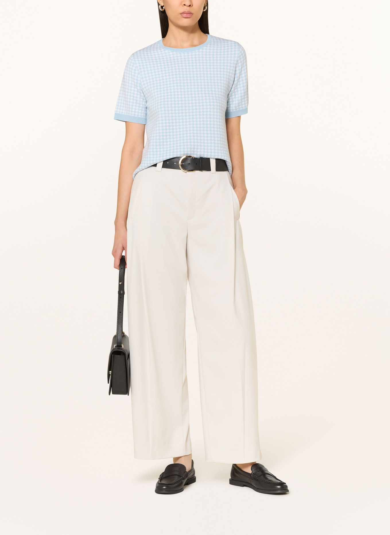 ALLUDE Strickshirt mit Cashmere: HELLBLAU / WEISS