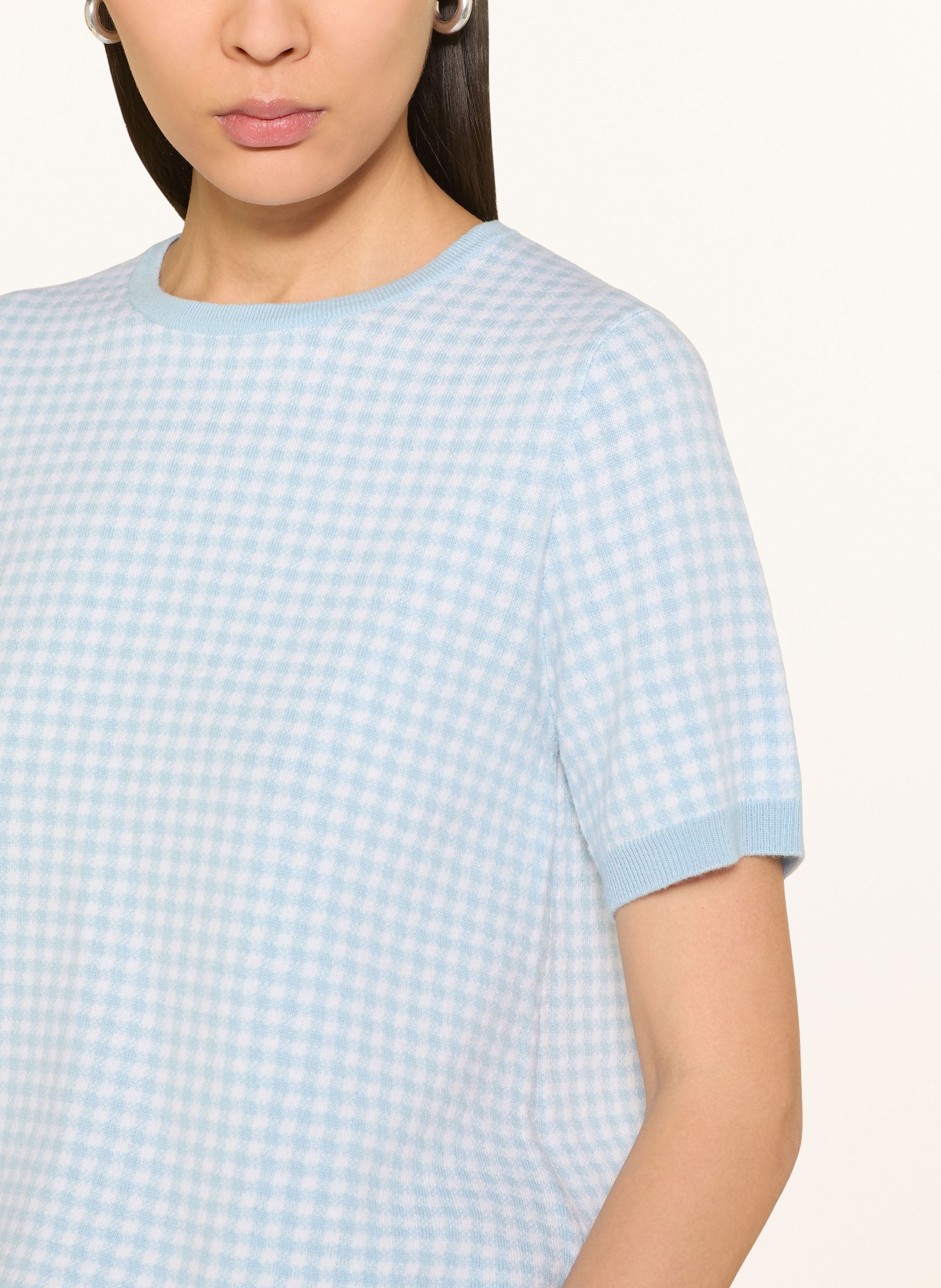 ALLUDE Strickshirt mit Cashmere: HELLBLAU / WEISS