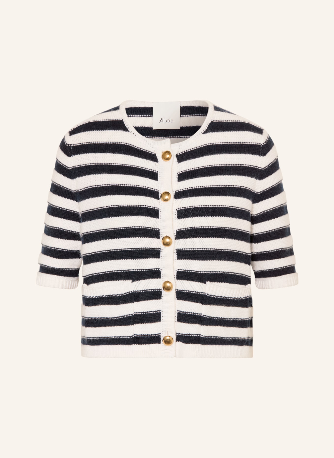 ALLUDE Strickjacke mit Cashmere: CREME / SCHWARZ