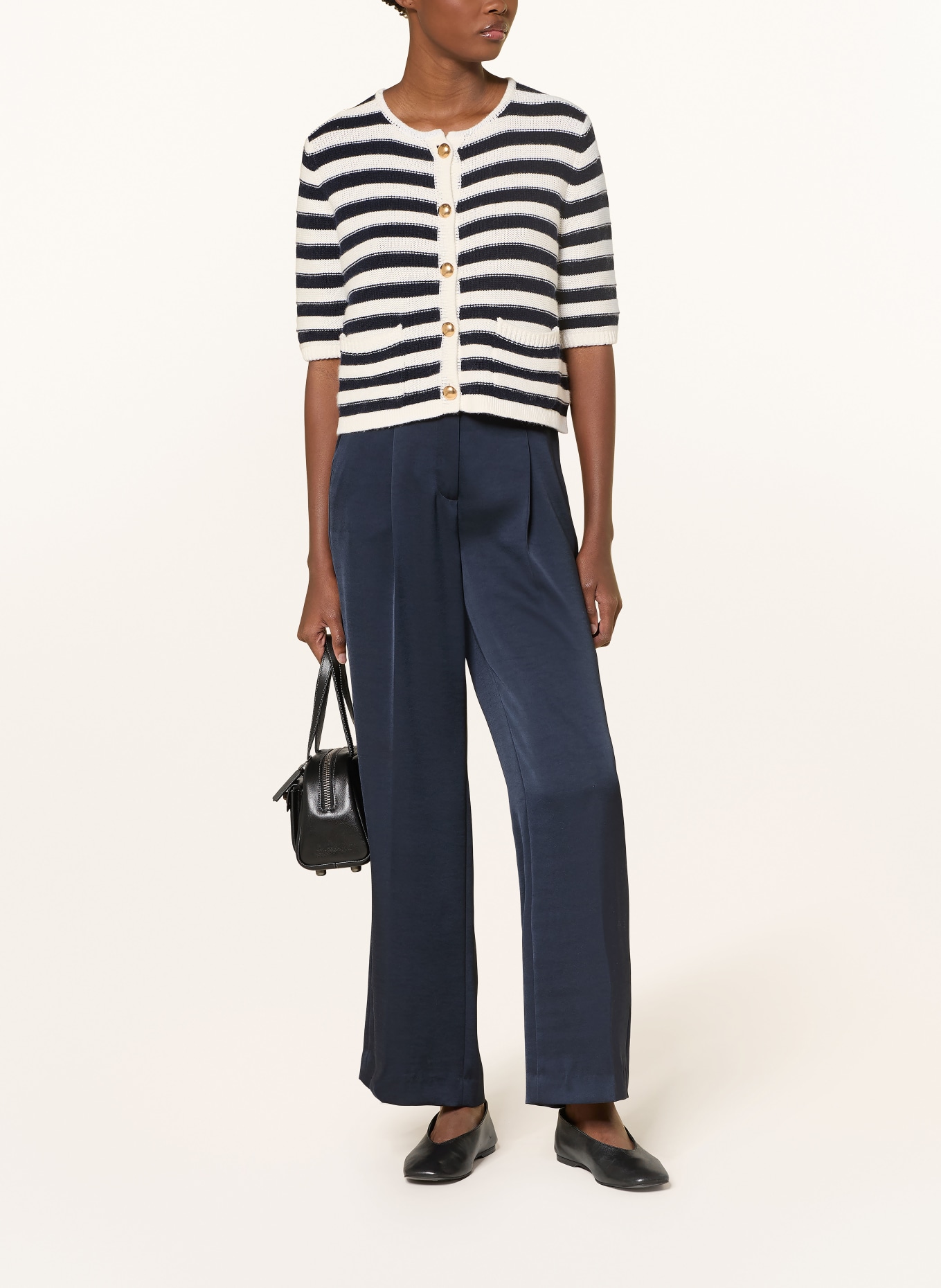 ALLUDE Strickjacke mit Cashmere: CREME / SCHWARZ