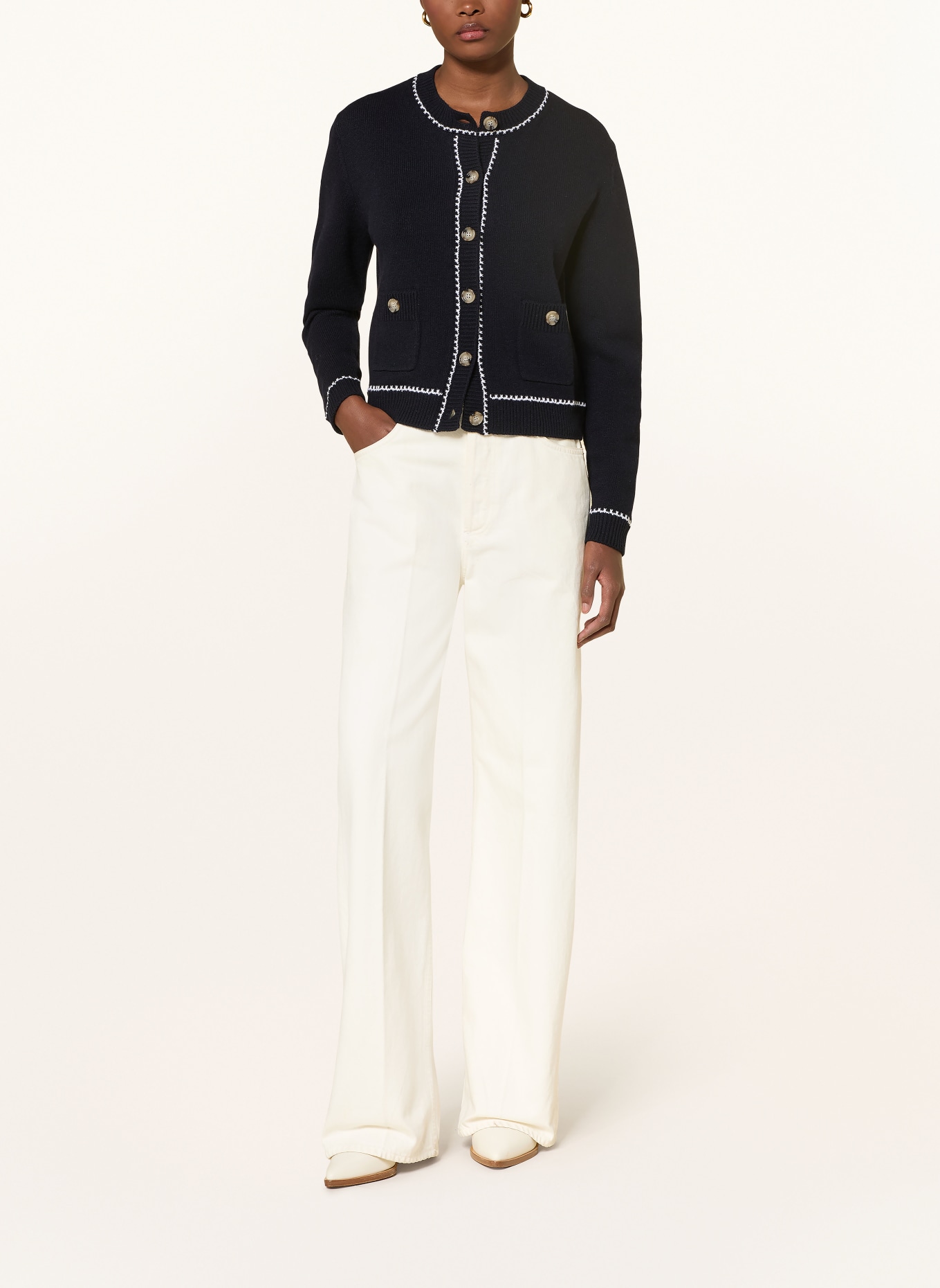 ALLUDE Strickjacke: DUNKELBLAU / WEISS