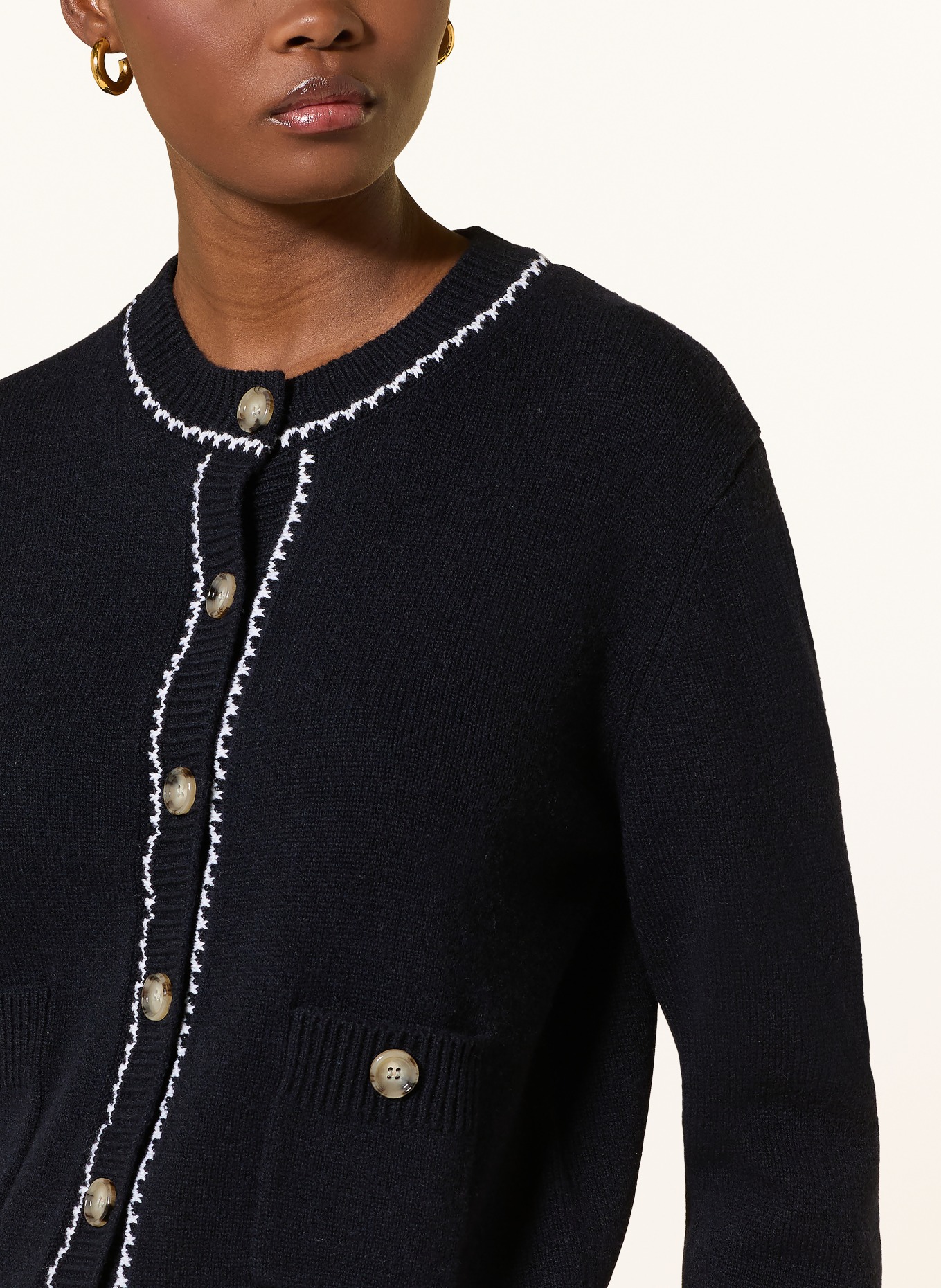 ALLUDE Strickjacke: DUNKELBLAU / WEISS