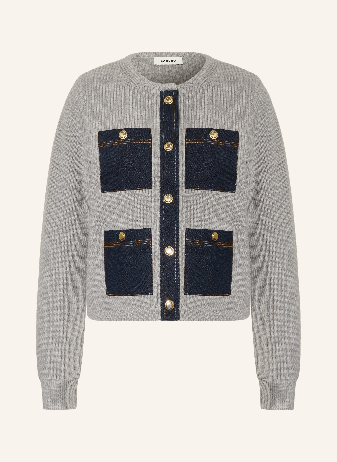 SANDRO Strickjacke: BLAUGRAU / BLAU