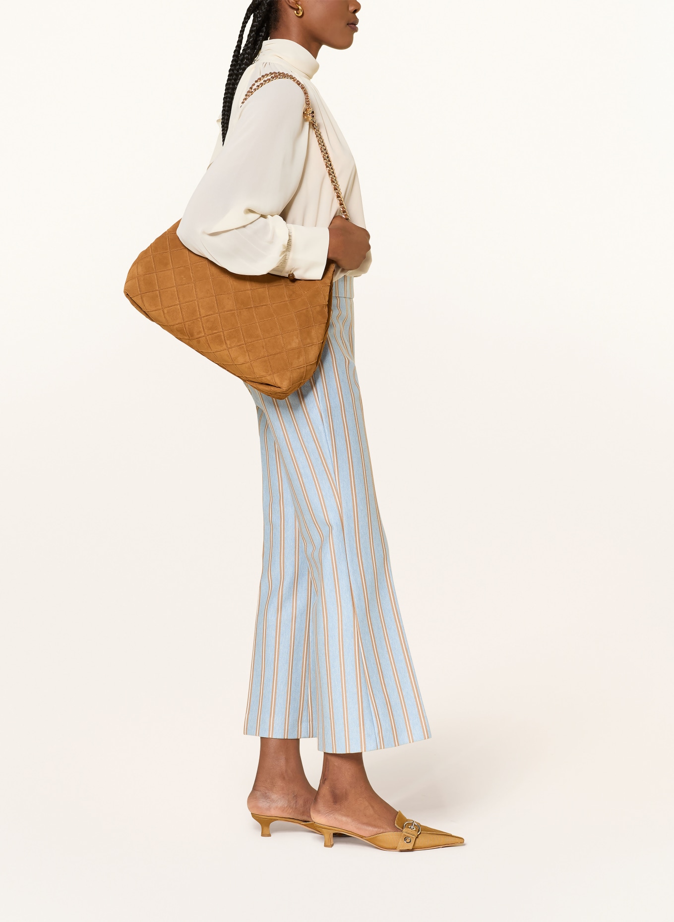SEDUCTIVE 7/8 jersey pants NANETTE: LIGHT BLUE / CAMEL / WHITE