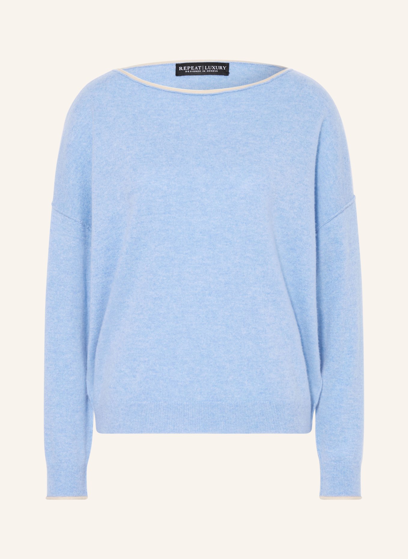 REPEAT cashmere sweater: BLUE / BEIGE