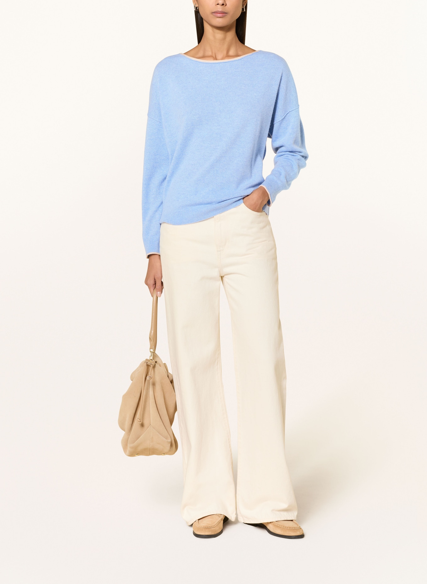 REPEAT cashmere sweater: BLUE / BEIGE