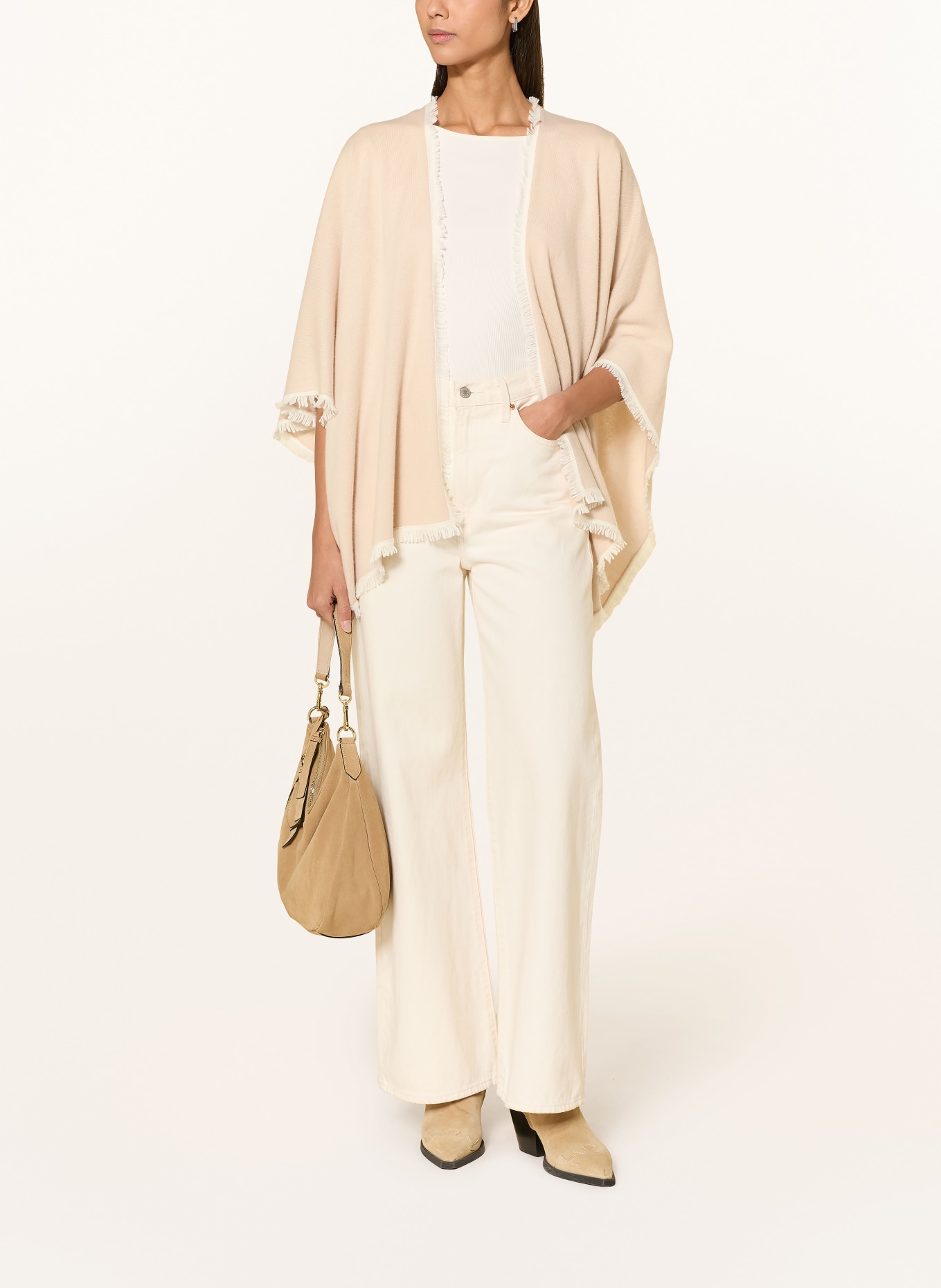 REPEAT Cashmere-Cape: BEIGE / WEISS
