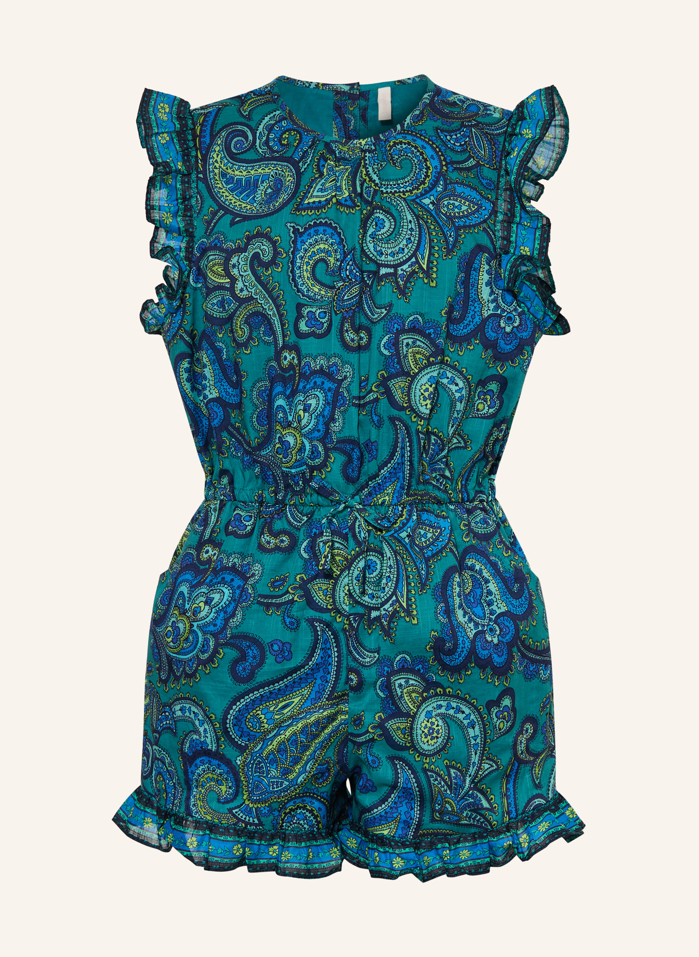 ZIMMERMANN Jumpsuit PATIENCE mit Rüschen: PETROL / HELLGRÜN / BLAU