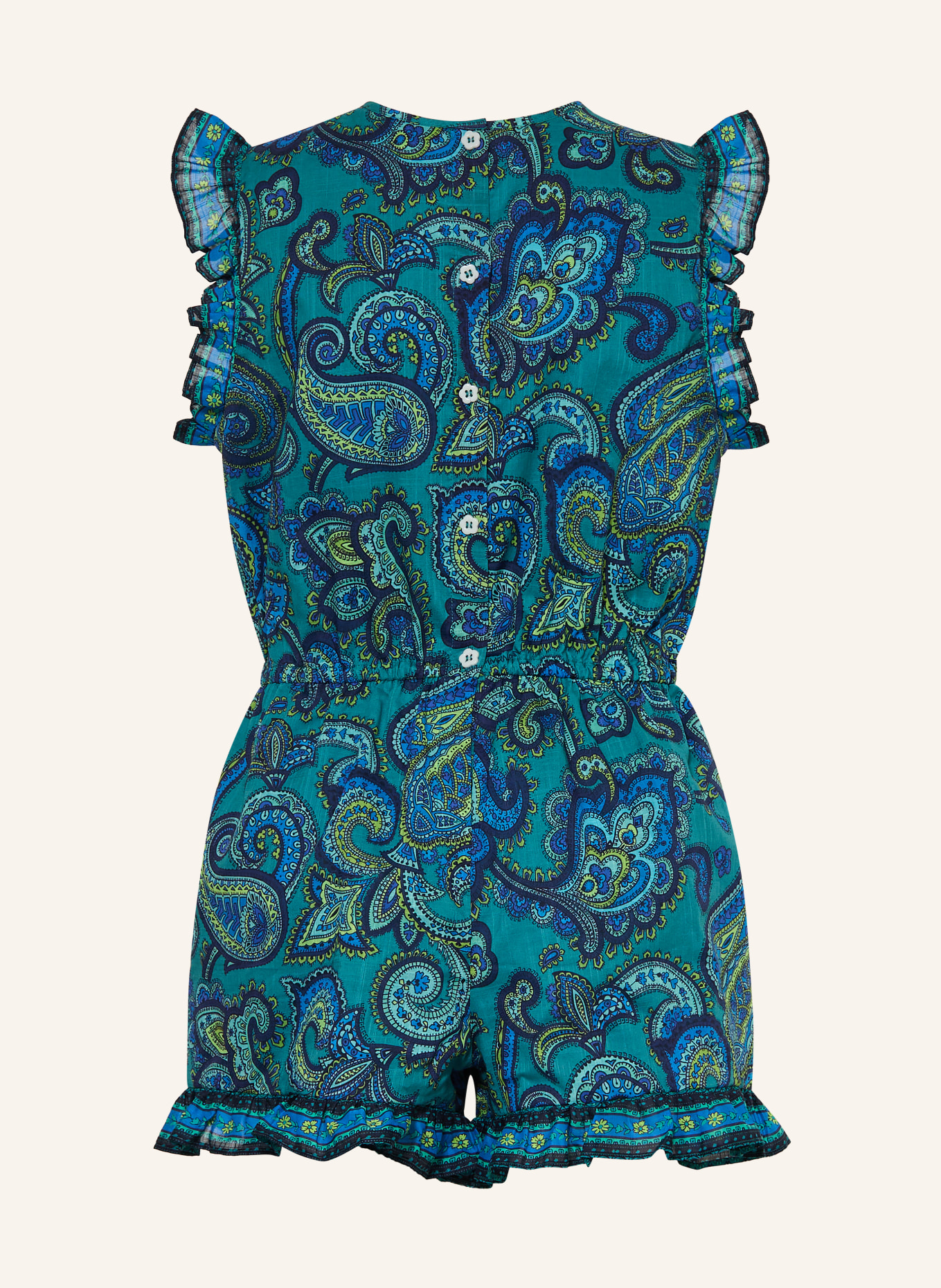 ZIMMERMANN Jumpsuit PATIENCE mit Rüschen: PETROL / HELLGRÜN / BLAU