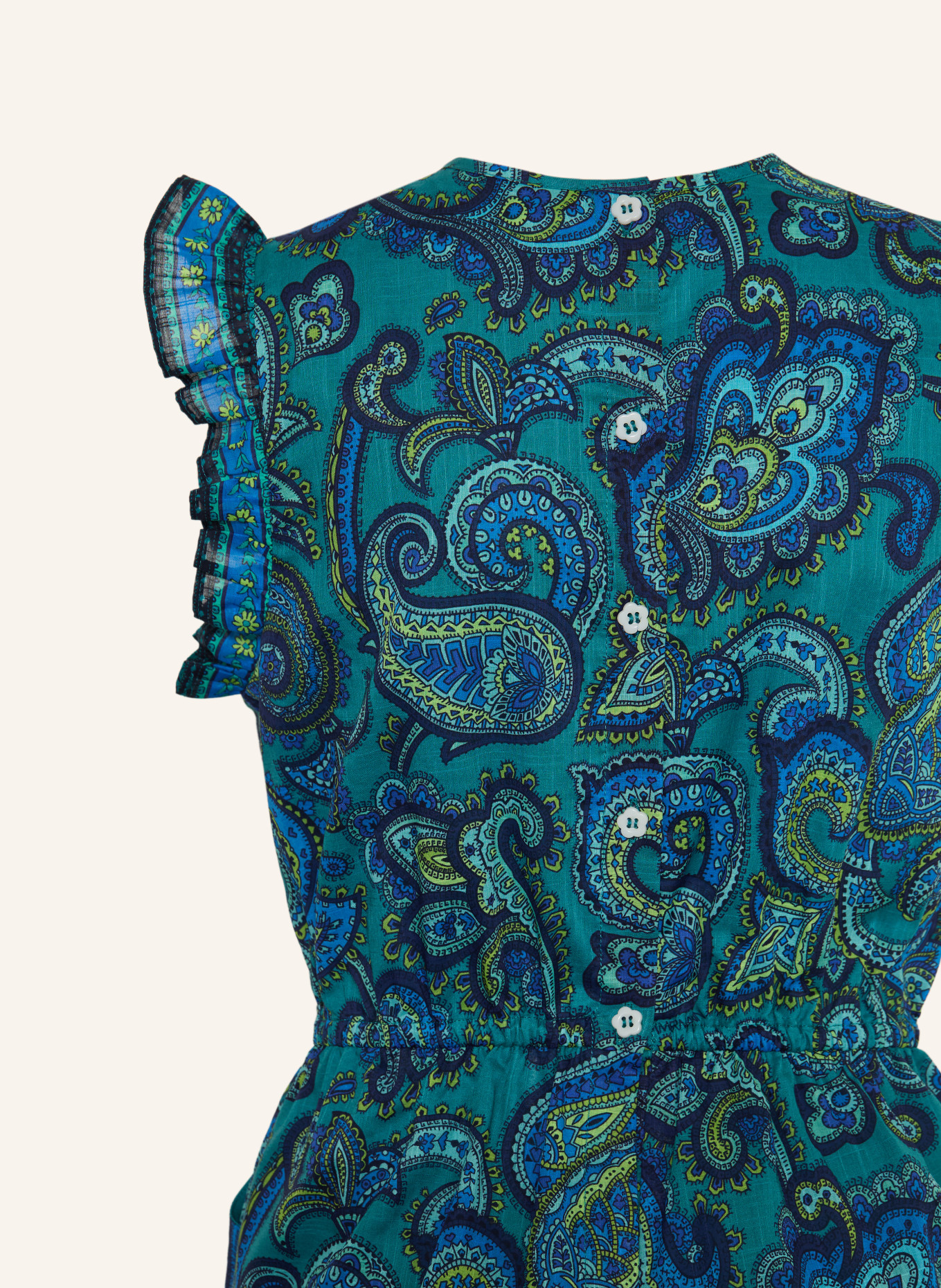 ZIMMERMANN Jumpsuit PATIENCE mit Rüschen: PETROL / HELLGRÜN / BLAU