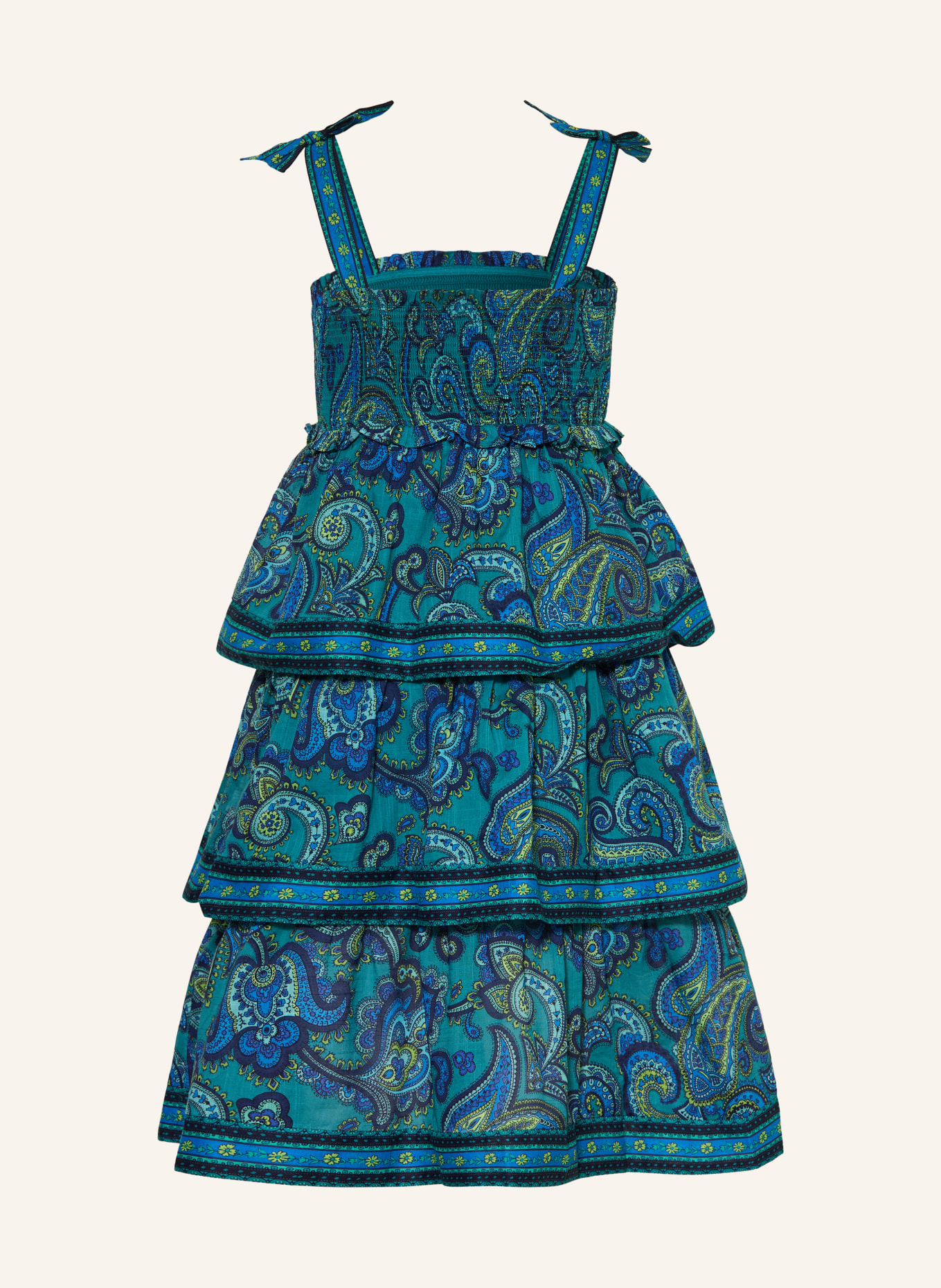 ZIMMERMANN Kleid PATIENCE mit Volants und Rüschen: PETROL / HELLGRÜN / BLAU