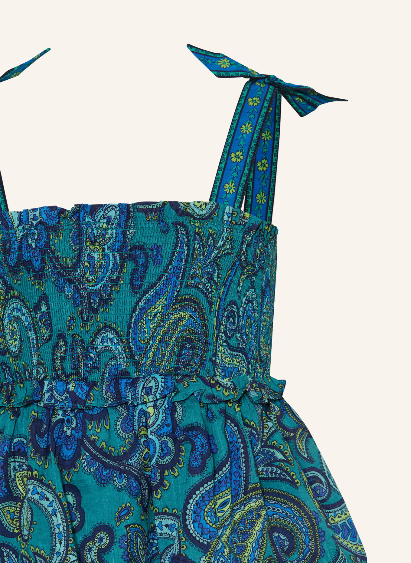 ZIMMERMANN Kleid PATIENCE mit Volants und Rüschen: PETROL / HELLGRÜN / BLAU
