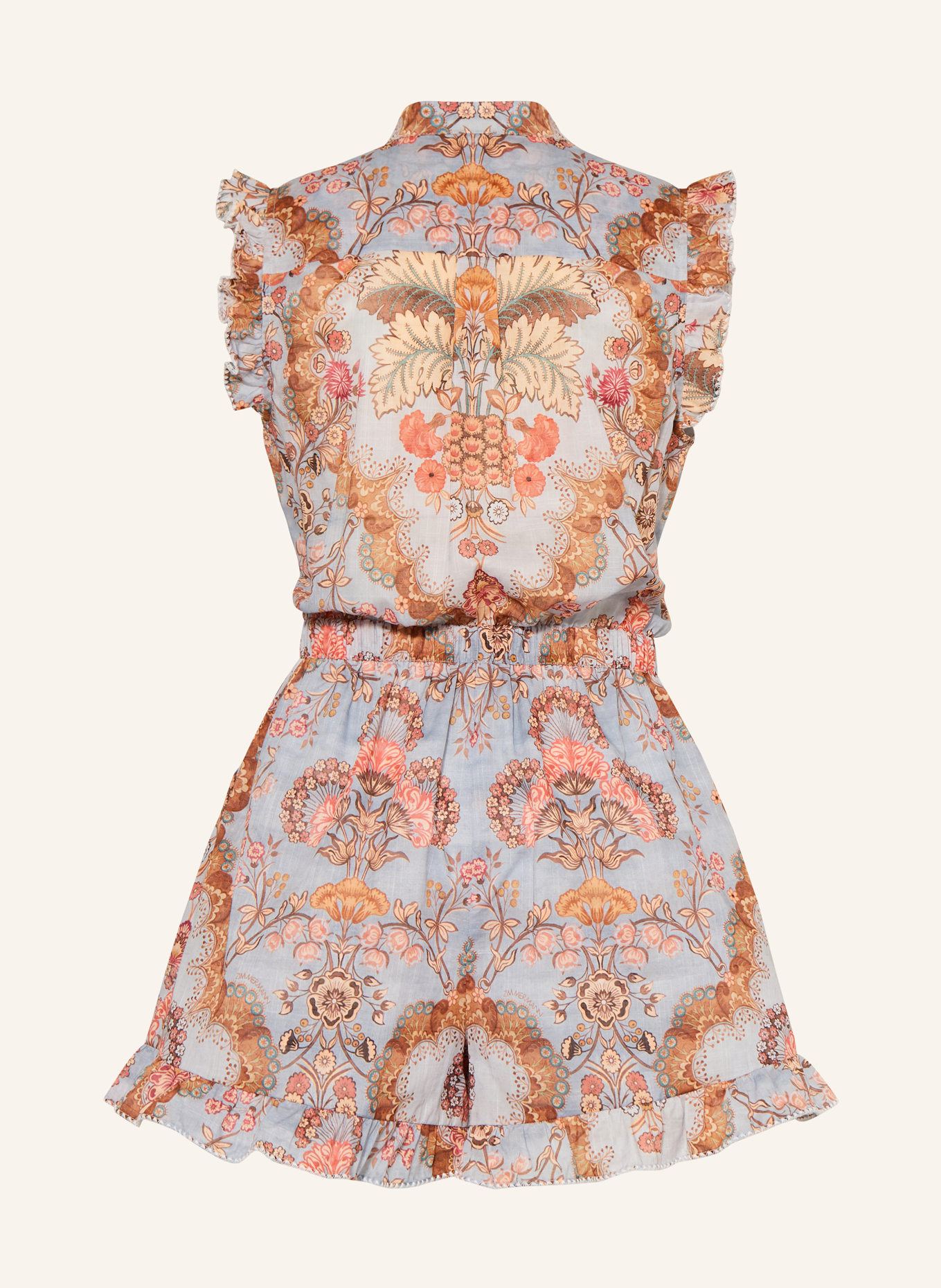 ZIMMERMANN Jumpsuit DAYLIGHT mit Rüschen: HELLBLAU / BRAUN / ALTROSA