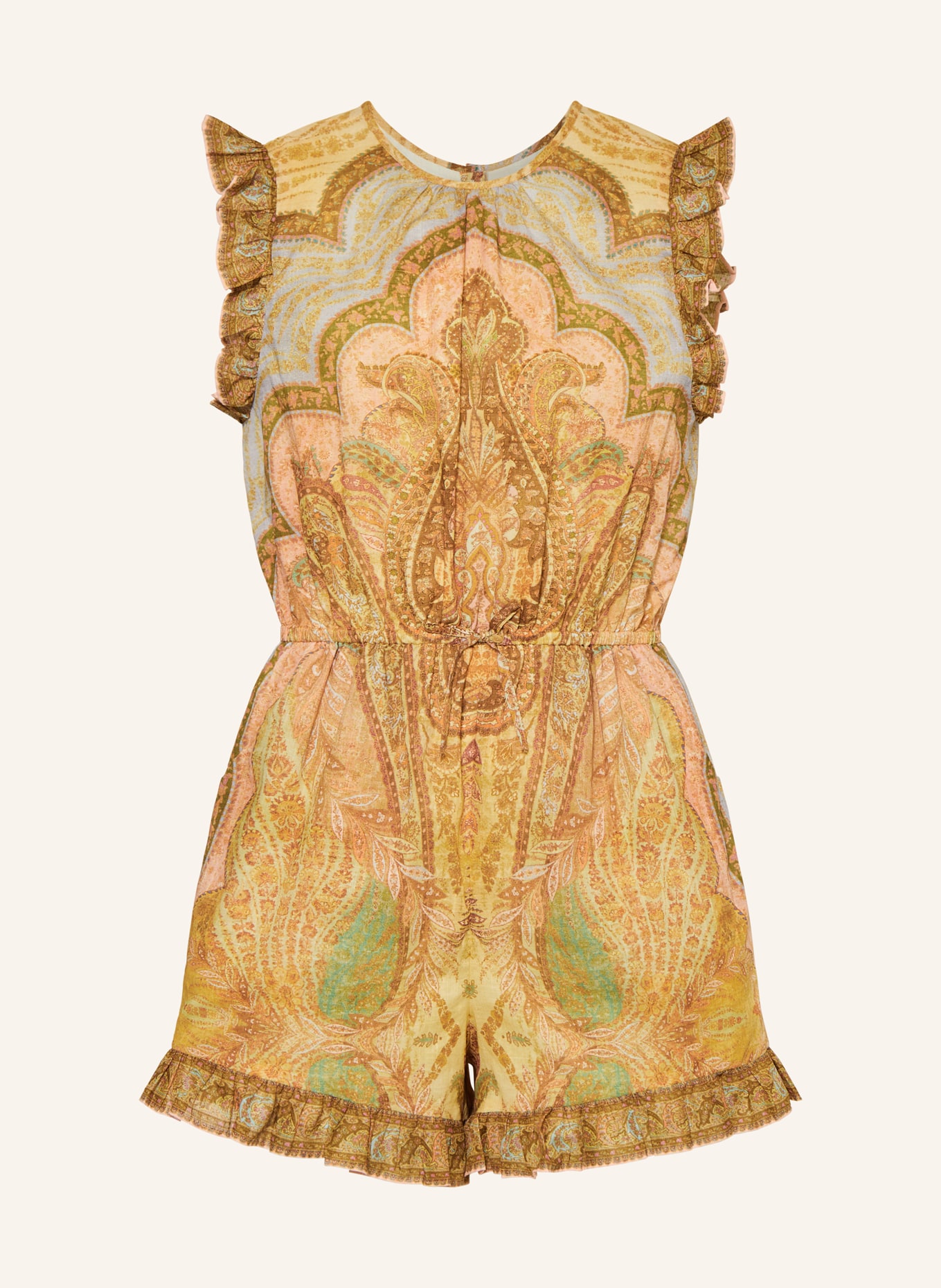 ZIMMERMANN Jumpsuit AWAKEN mit Rüschen: BEIGE / HELLROSA / HELLBLAU