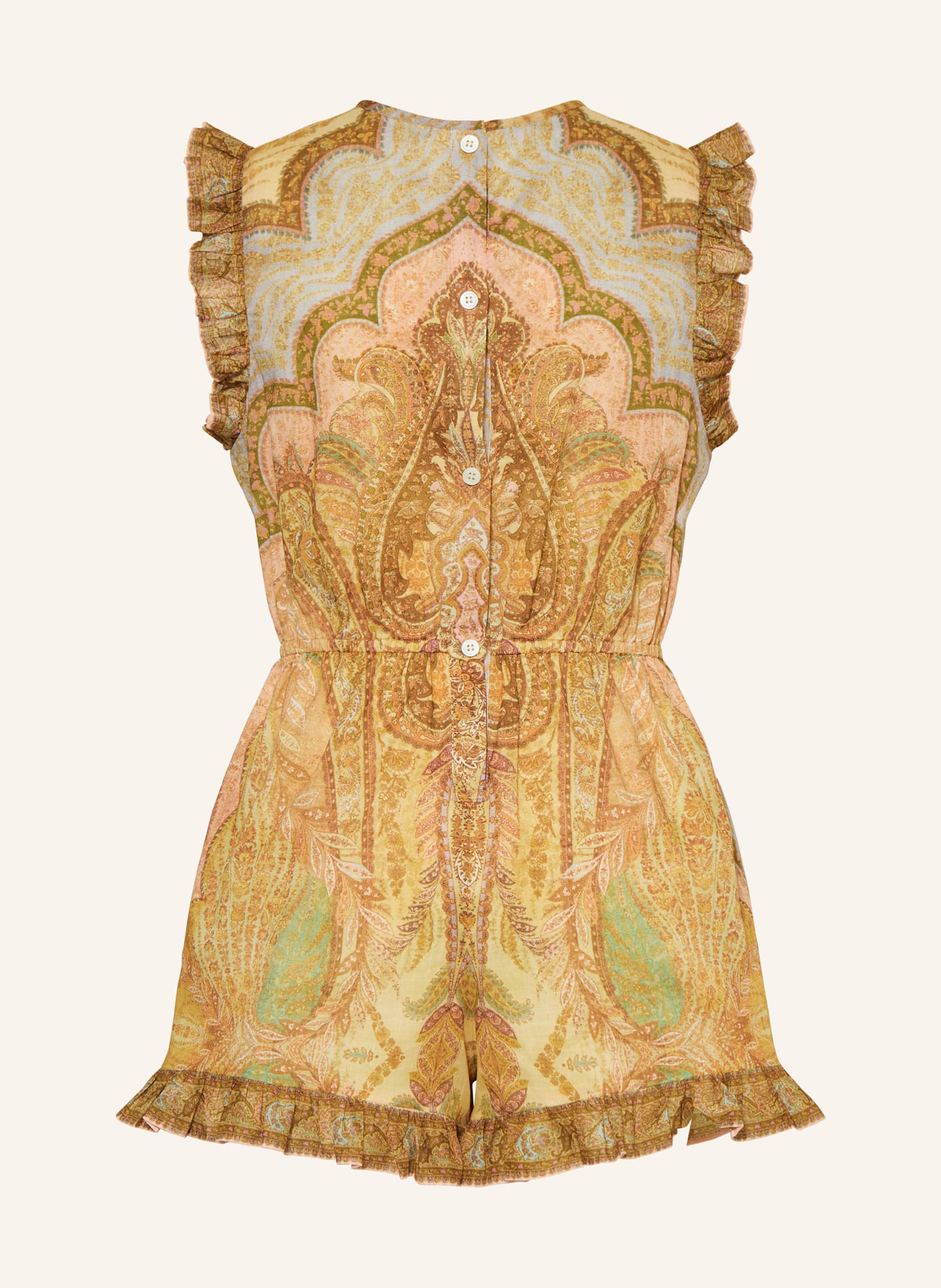 ZIMMERMANN Jumpsuit AWAKEN mit Rüschen: BEIGE / HELLROSA / HELLBLAU