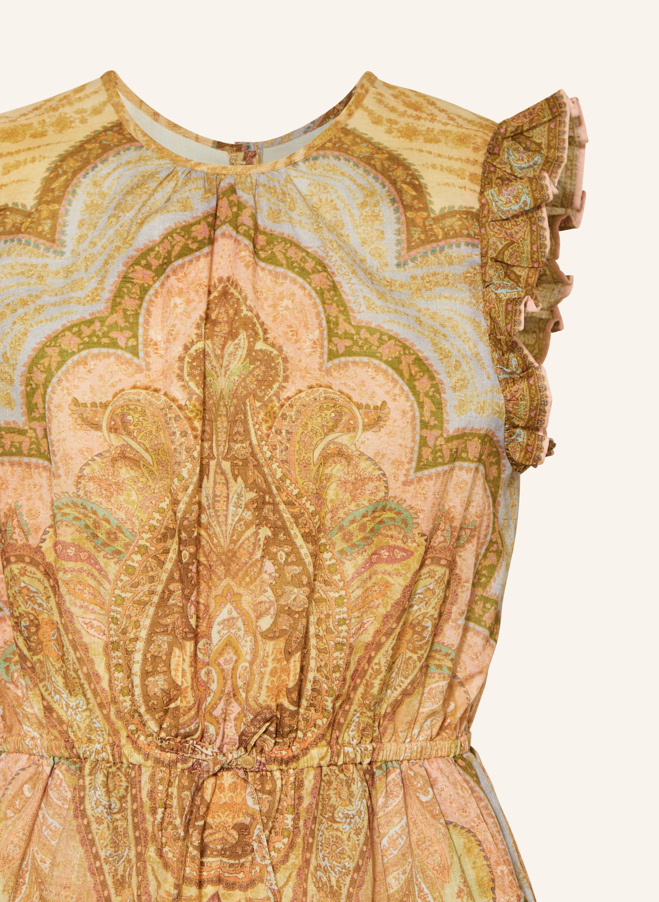 ZIMMERMANN Jumpsuit AWAKEN mit Rüschen: BEIGE / HELLROSA / HELLBLAU
