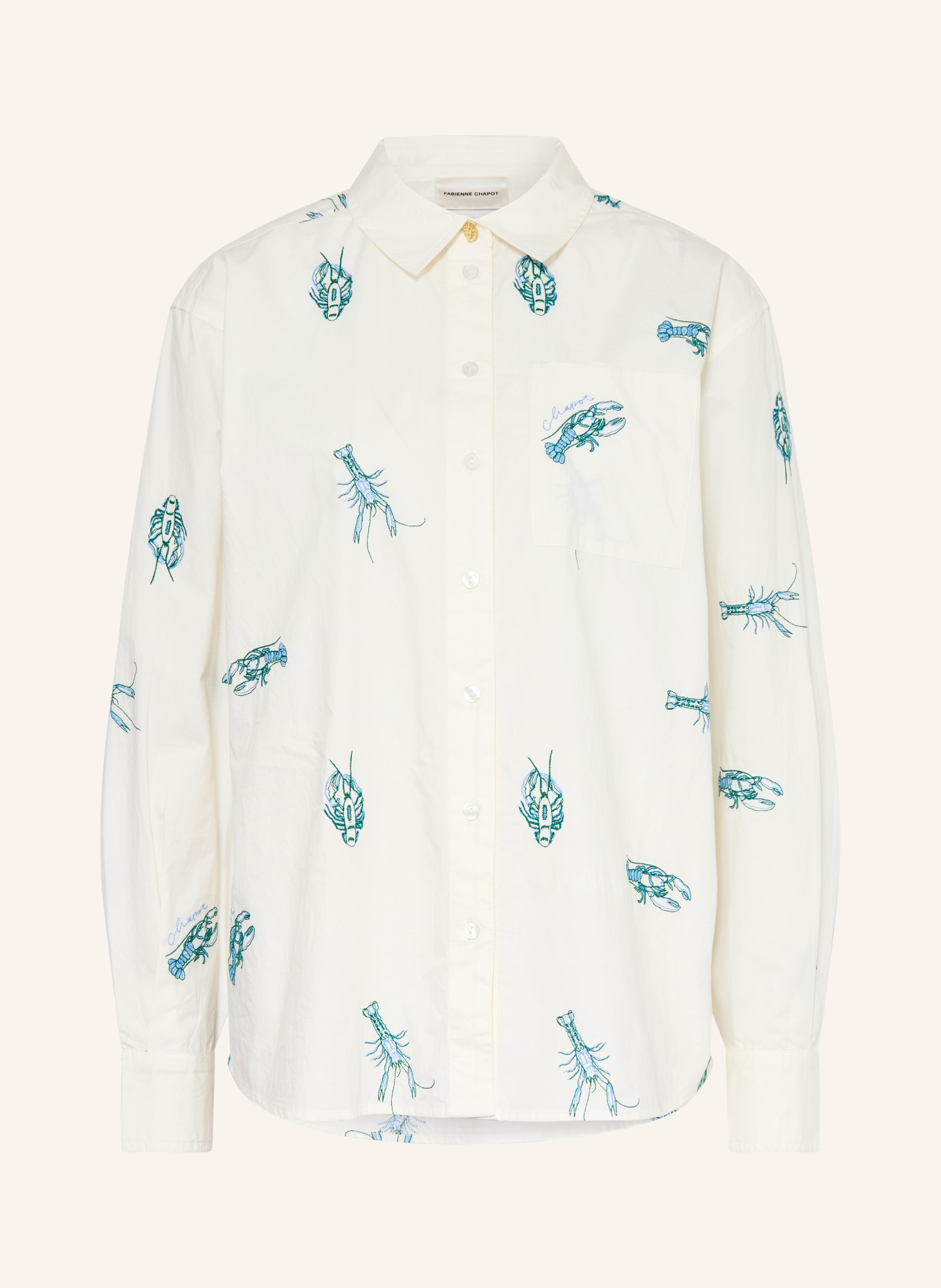 FABIENNE CHAPOT Hemdbluse ALEX mit Stickereien: WEISS / GRÜN / BLAU