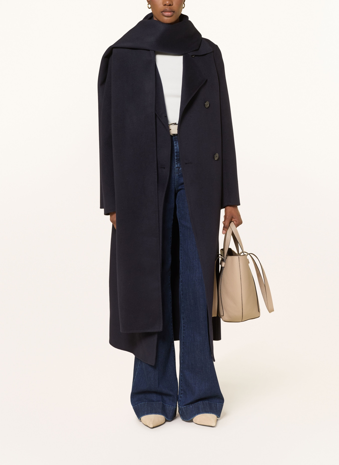 REISS INDIRA blazer coat with attached scarf: DARK BLUE