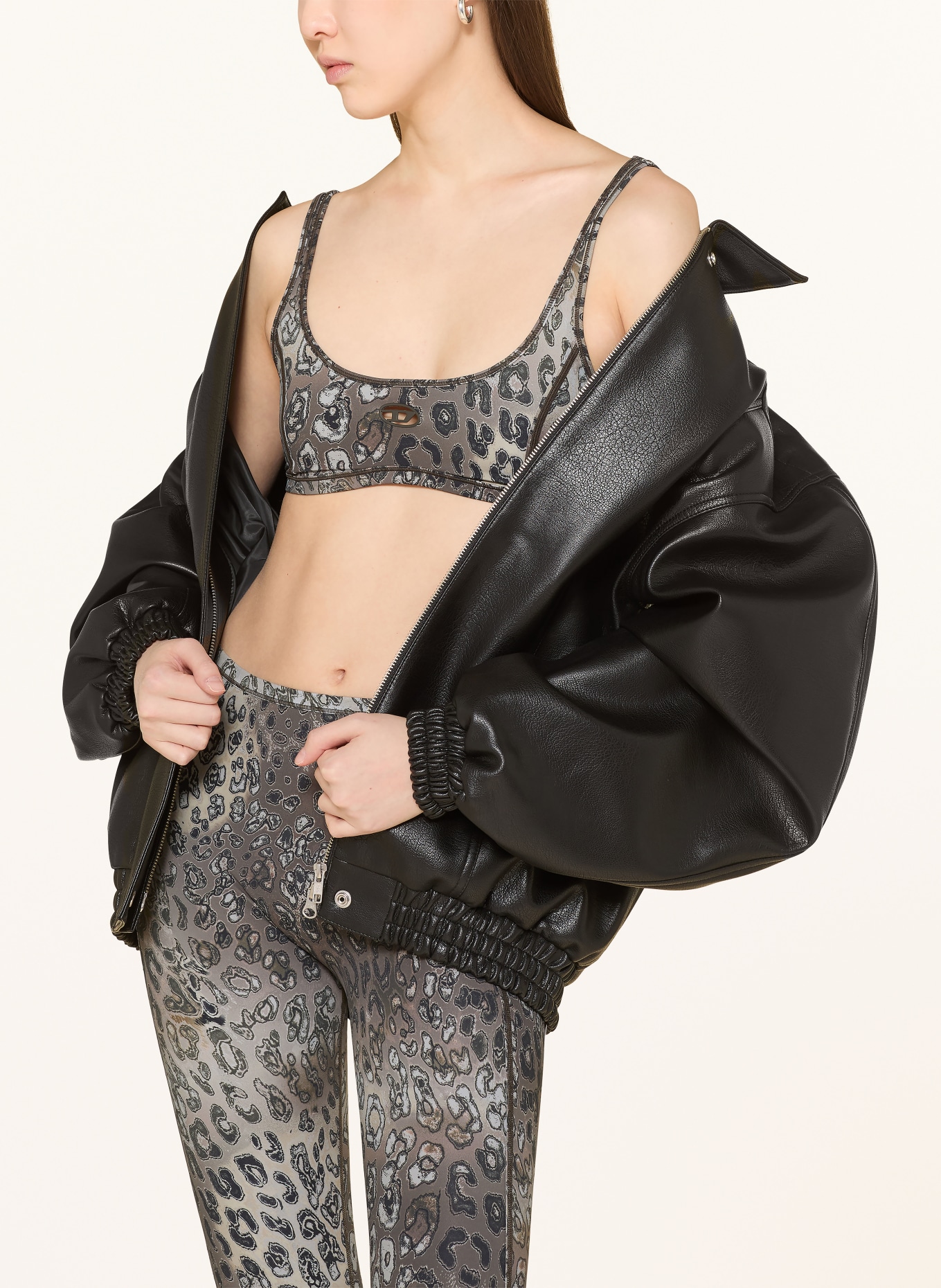 DIESEL Biustonosz sportowy: SZAROBRĄZOWY / SZARY / CZARNY