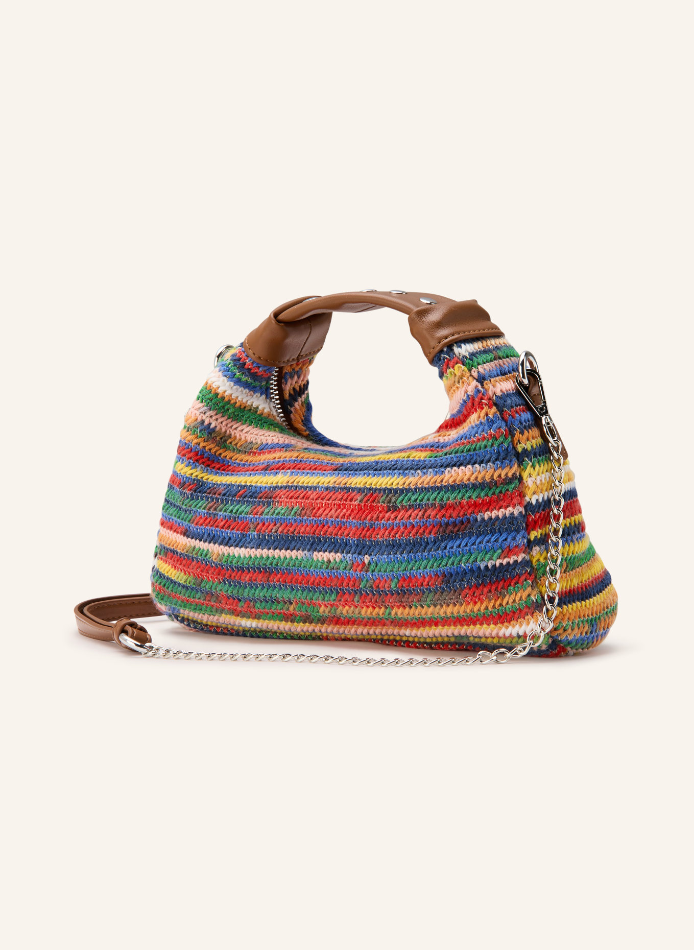 NÚNOO MINI DANDY SMALL shoulder bag with studs: BROWN / RED / BLUE