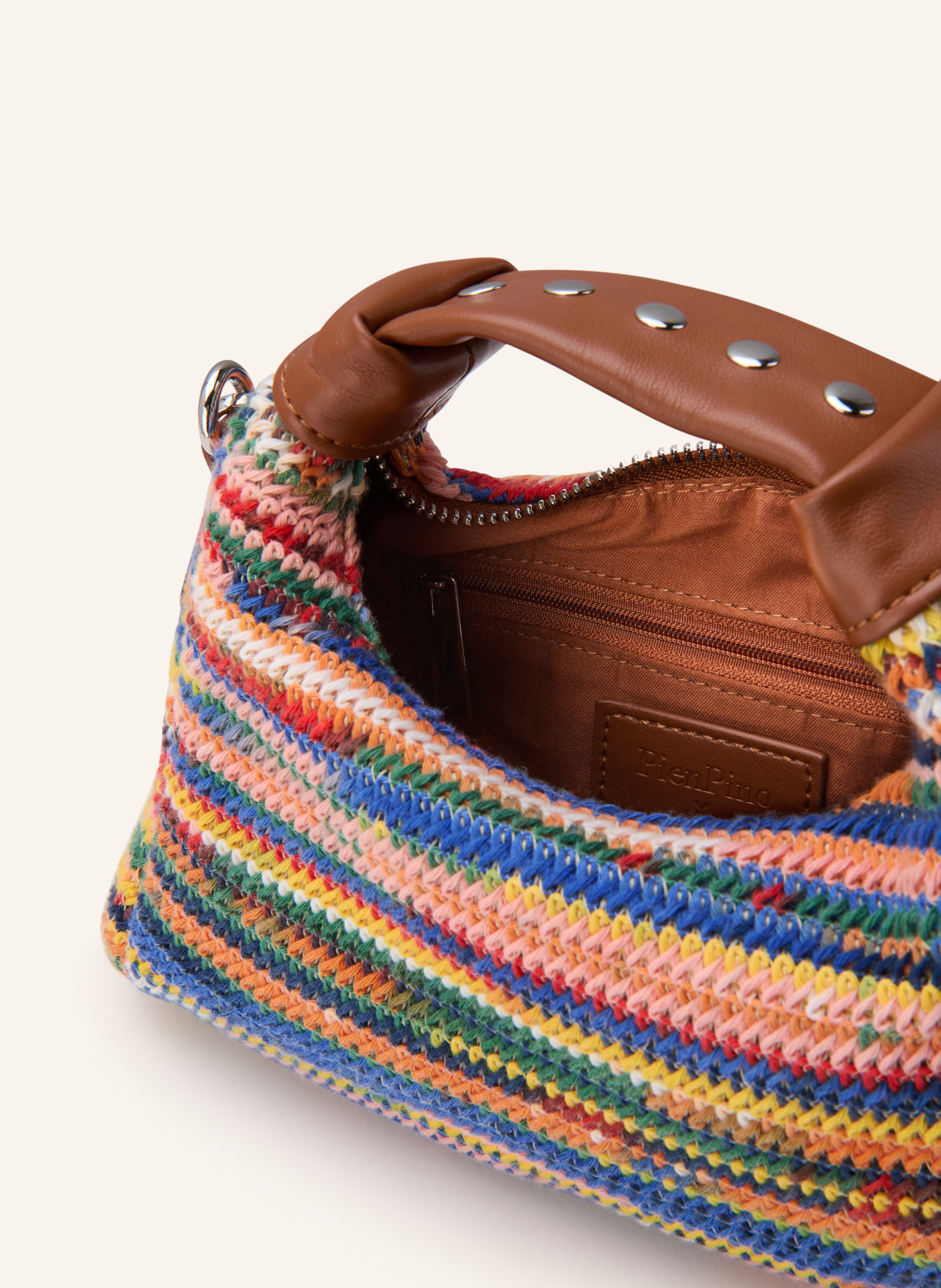 NÚNOO MINI DANDY SMALL shoulder bag with studs: BROWN / RED / BLUE