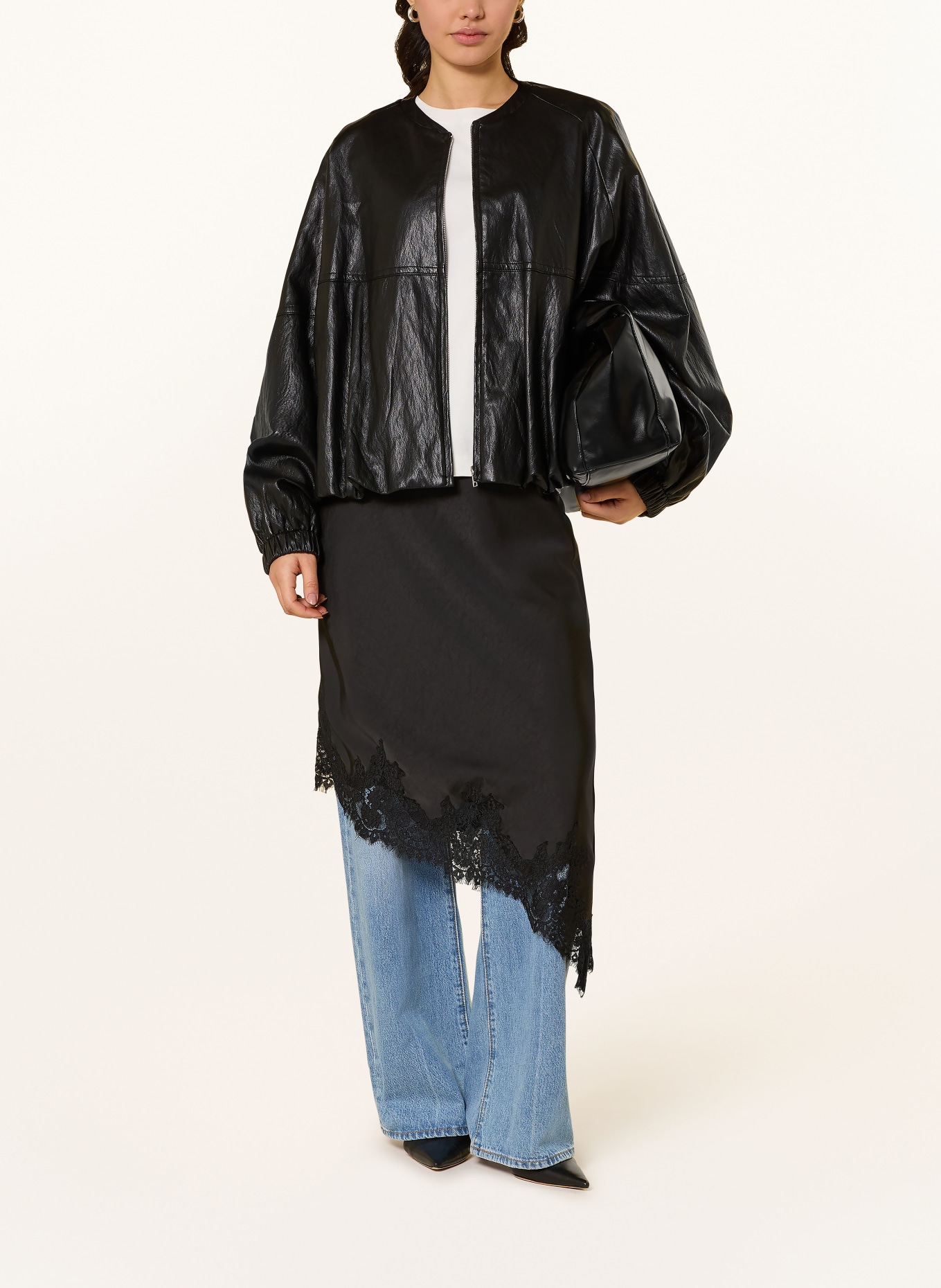 NEO NOIR Satinrock FIORA mit Spitze: SCHWARZ