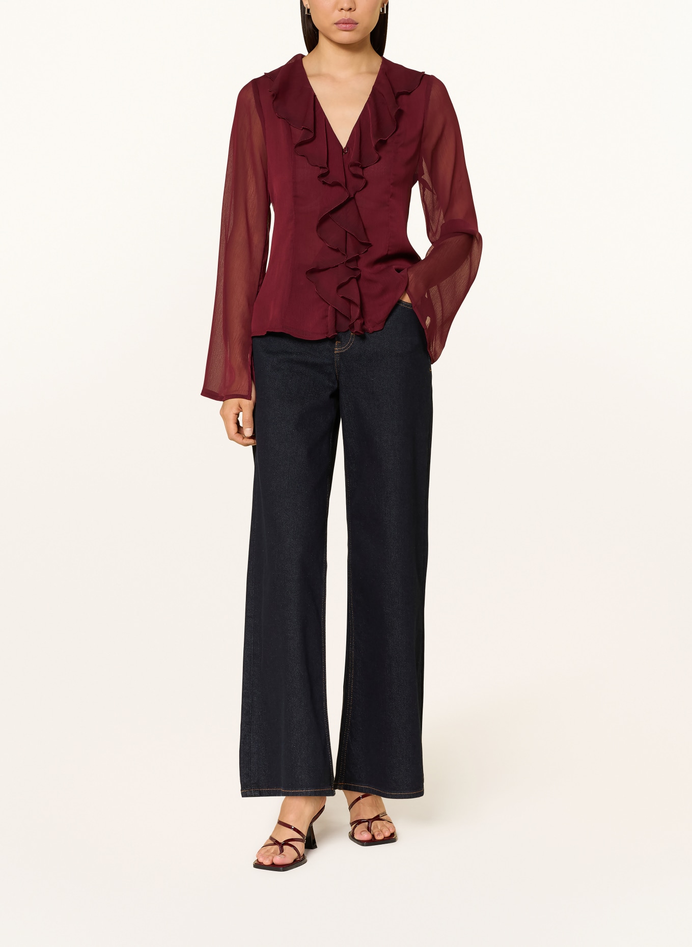 NEO NOIR Blouse VALAPPA met volants: DONKERROOD