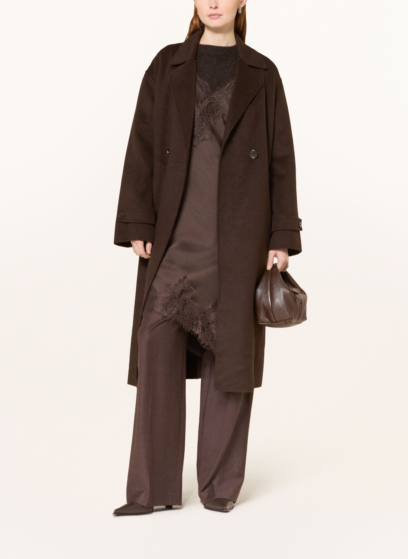 NEO NOIR SORELLE satin dress with lace: DARK BROWN