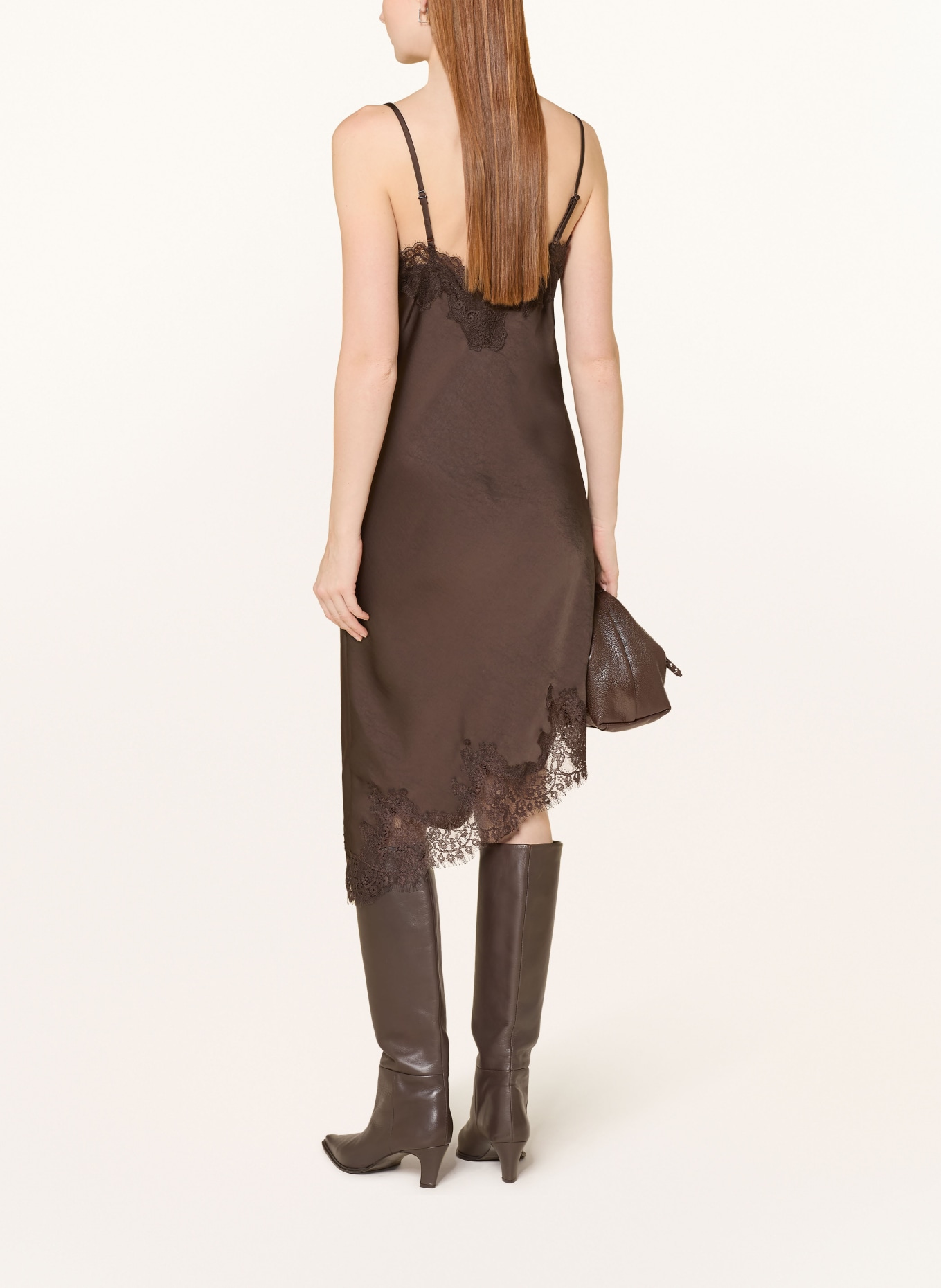 NEO NOIR SORELLE satin dress with lace: DARK BROWN