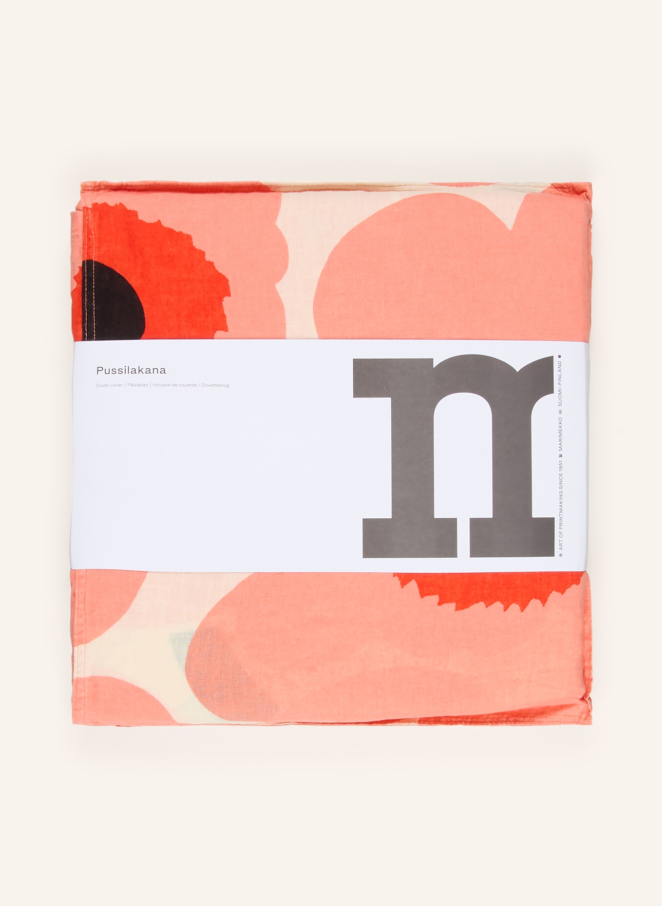 marimekko Pościel UNIKKO z lnem: KREMOWY / JASNOCZERWONY / CZARNY