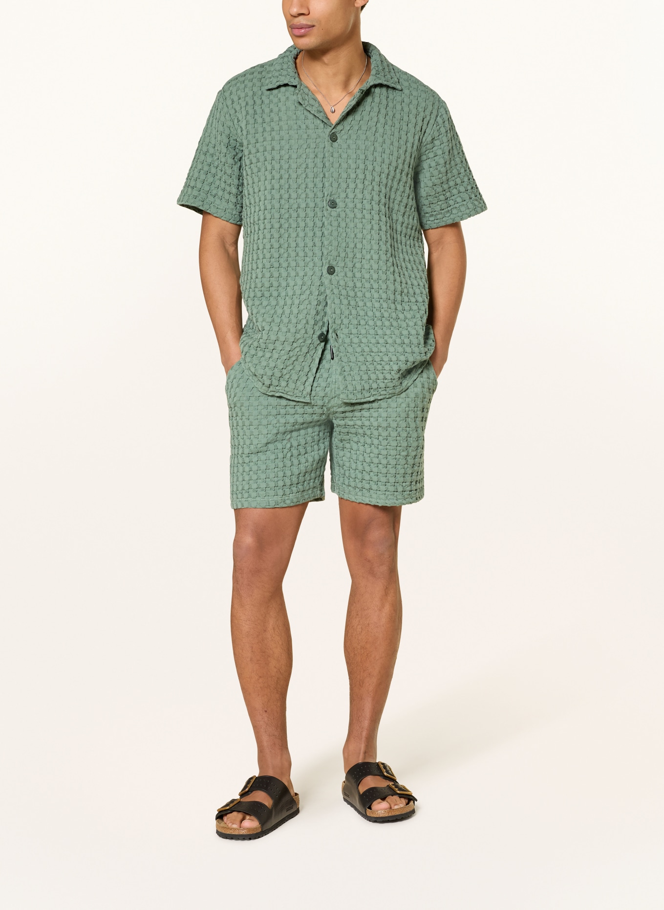 OAS Resorthemd WAFFLE CUBA Comfort Fit: GRÜN