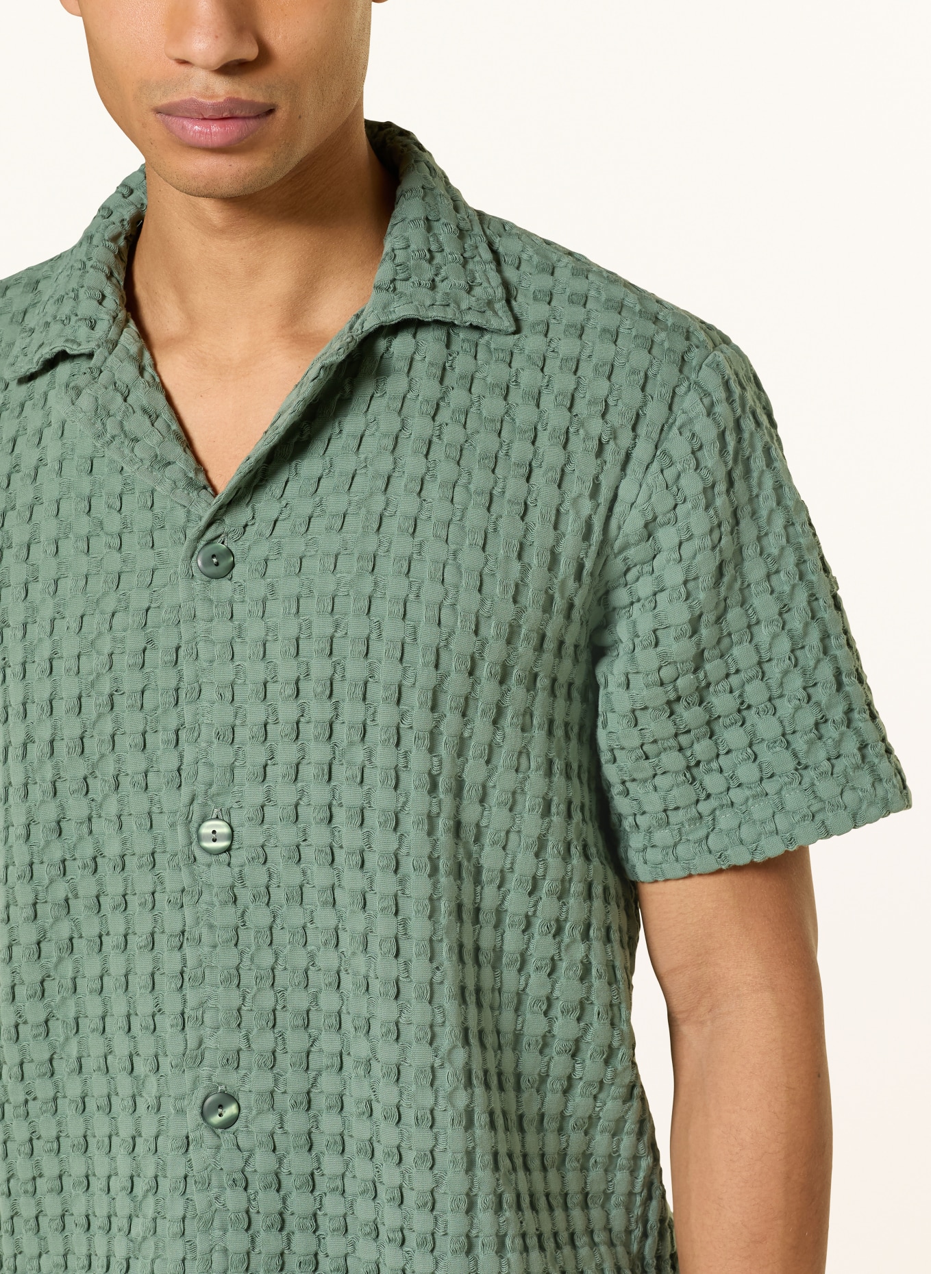 OAS Resorthemd WAFFLE CUBA Comfort Fit: GRÜN