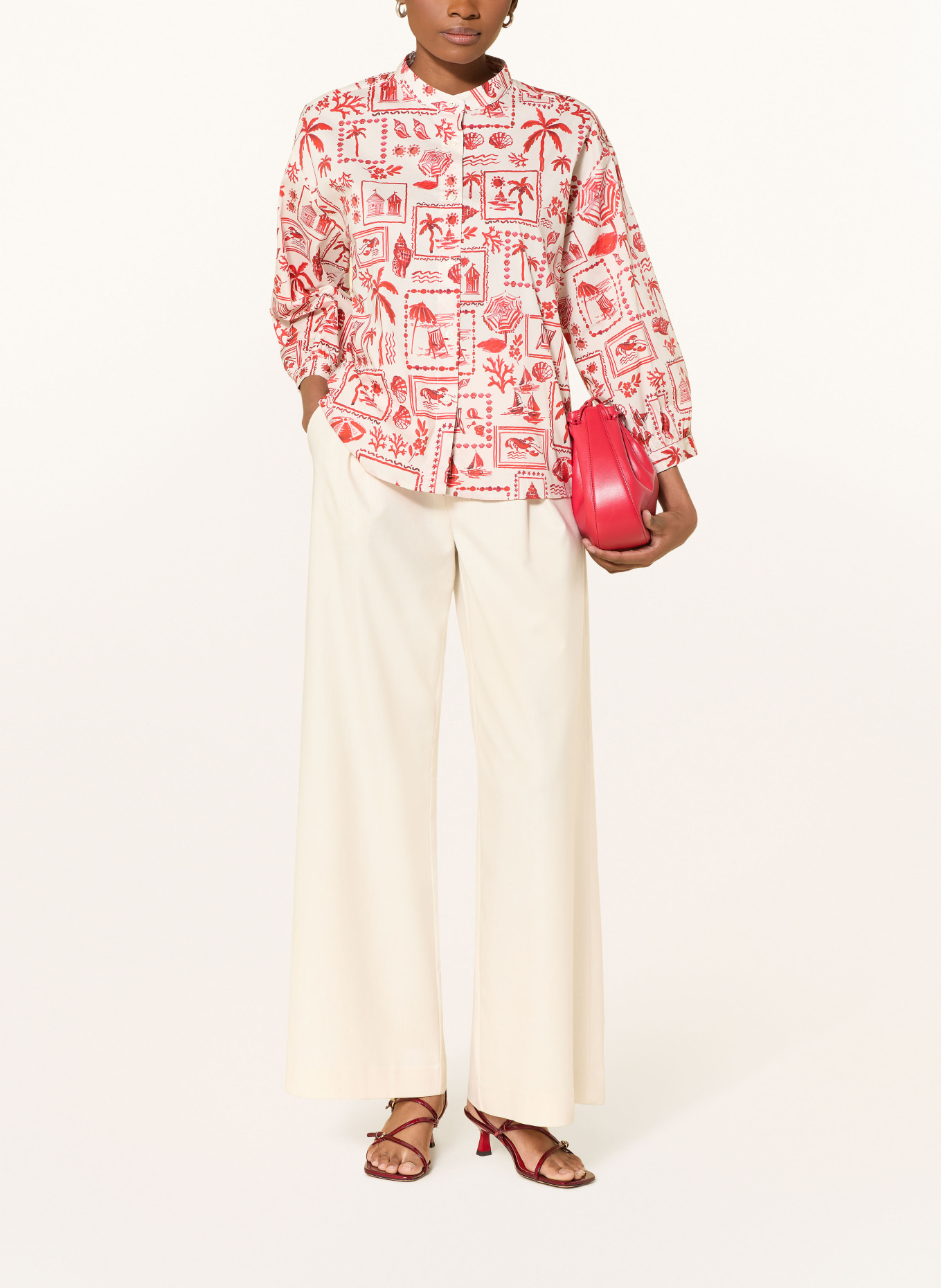 rossana diva Blouse with 3/4 sleeves: WHITE / RED