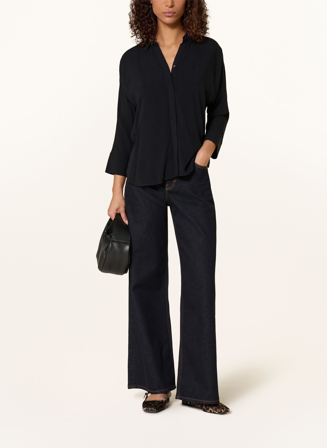 OPUS Hemdbluse FLAVENA im Materialmix mit 3/4-Arm: DUNKELBLAU